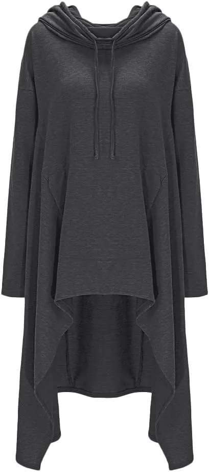 Womens Asymmetric Hem Long Sleeve Loose Casaul Hoodies Sweatshirts Tunic Tops