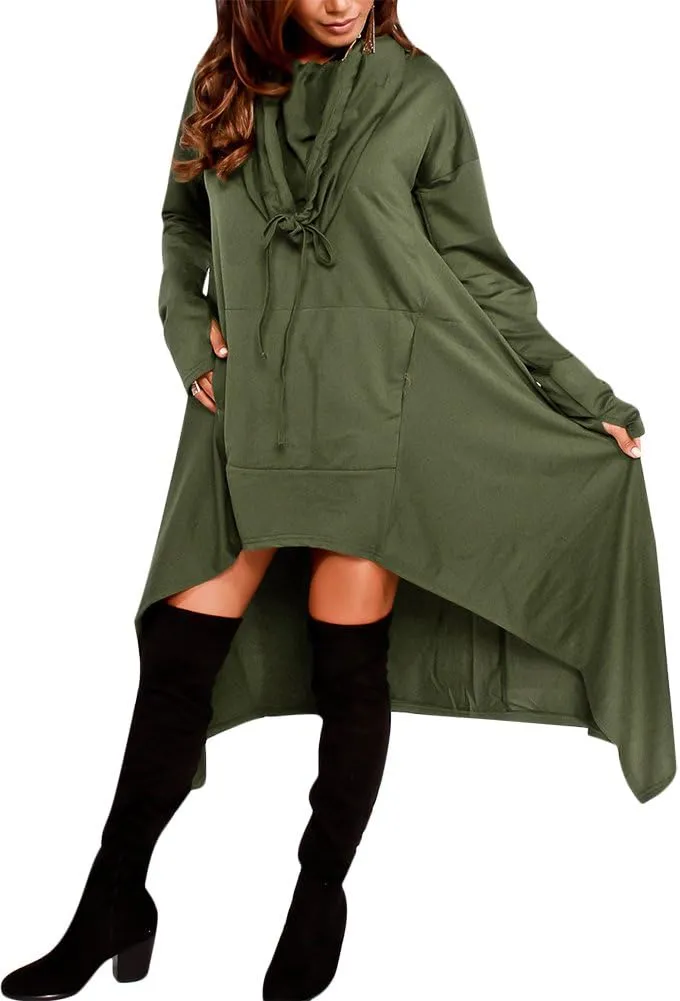 Womens Asymmetric Hem Long Sleeve Loose Casaul Hoodies Sweatshirts Tunic Tops