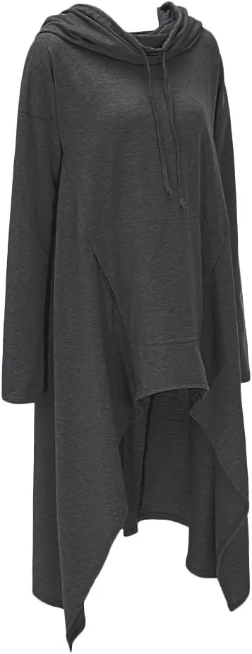 Womens Asymmetric Hem Long Sleeve Loose Casaul Hoodies Sweatshirts Tunic Tops