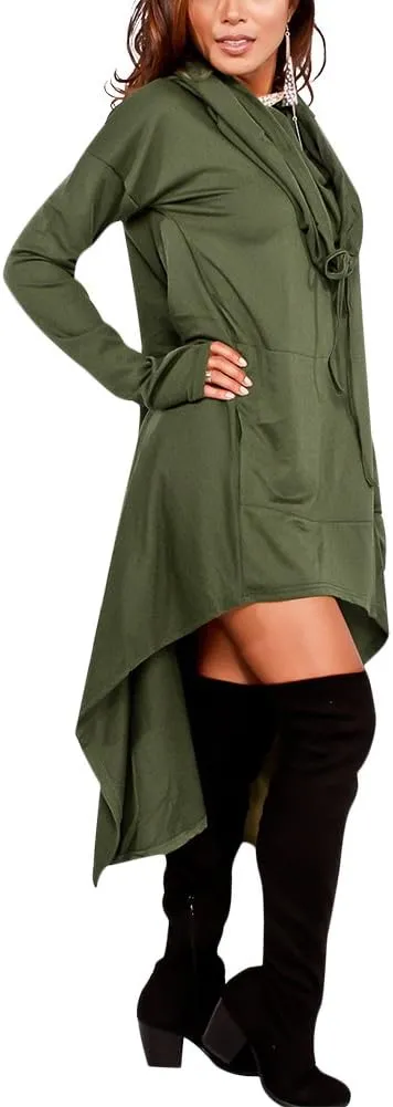 Womens Asymmetric Hem Long Sleeve Loose Casaul Hoodies Sweatshirts Tunic Tops
