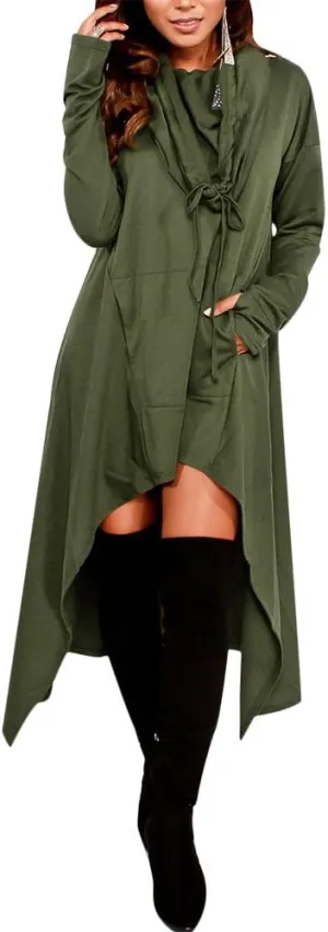 Womens Asymmetric Hem Long Sleeve Loose Casaul Hoodies Sweatshirts Tunic Tops