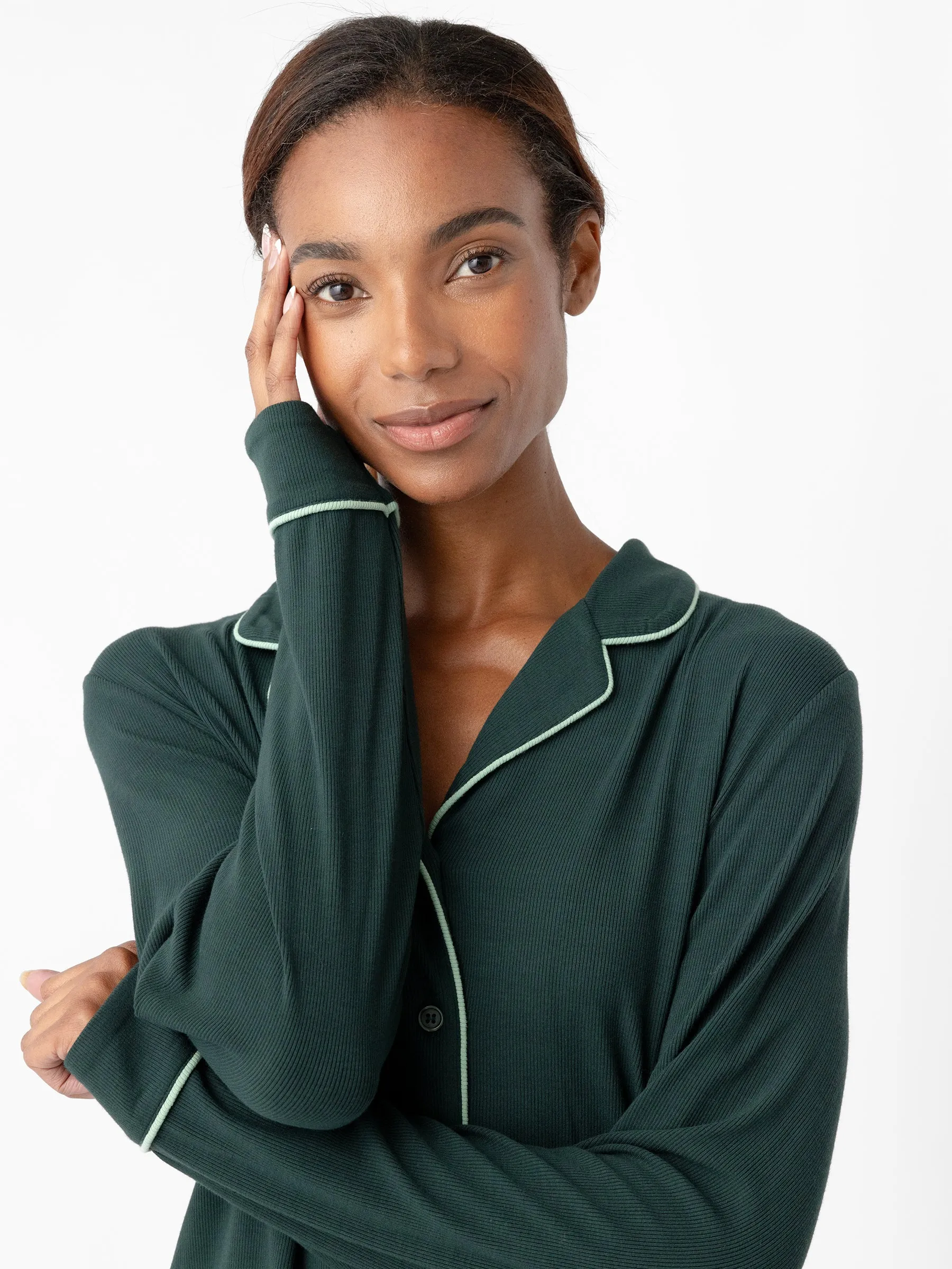 Women's Bamboo Rib-Knit Classic Long Sleeve Pajama Top