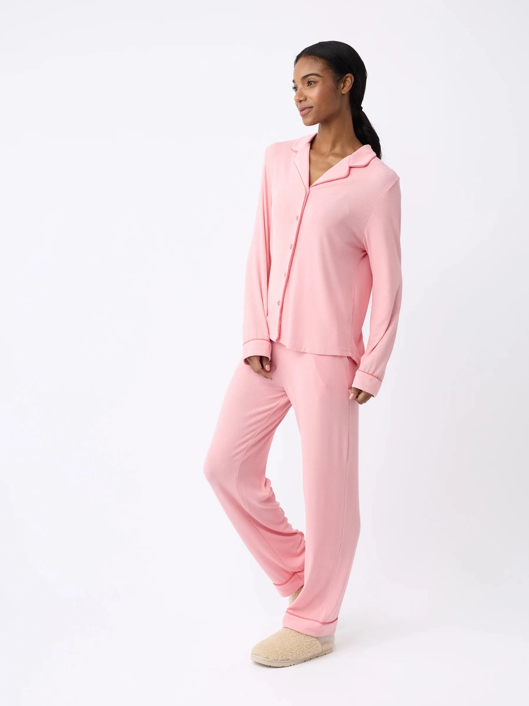 Women's Bamboo Rib-Knit Classic Long Sleeve Pajama Top
