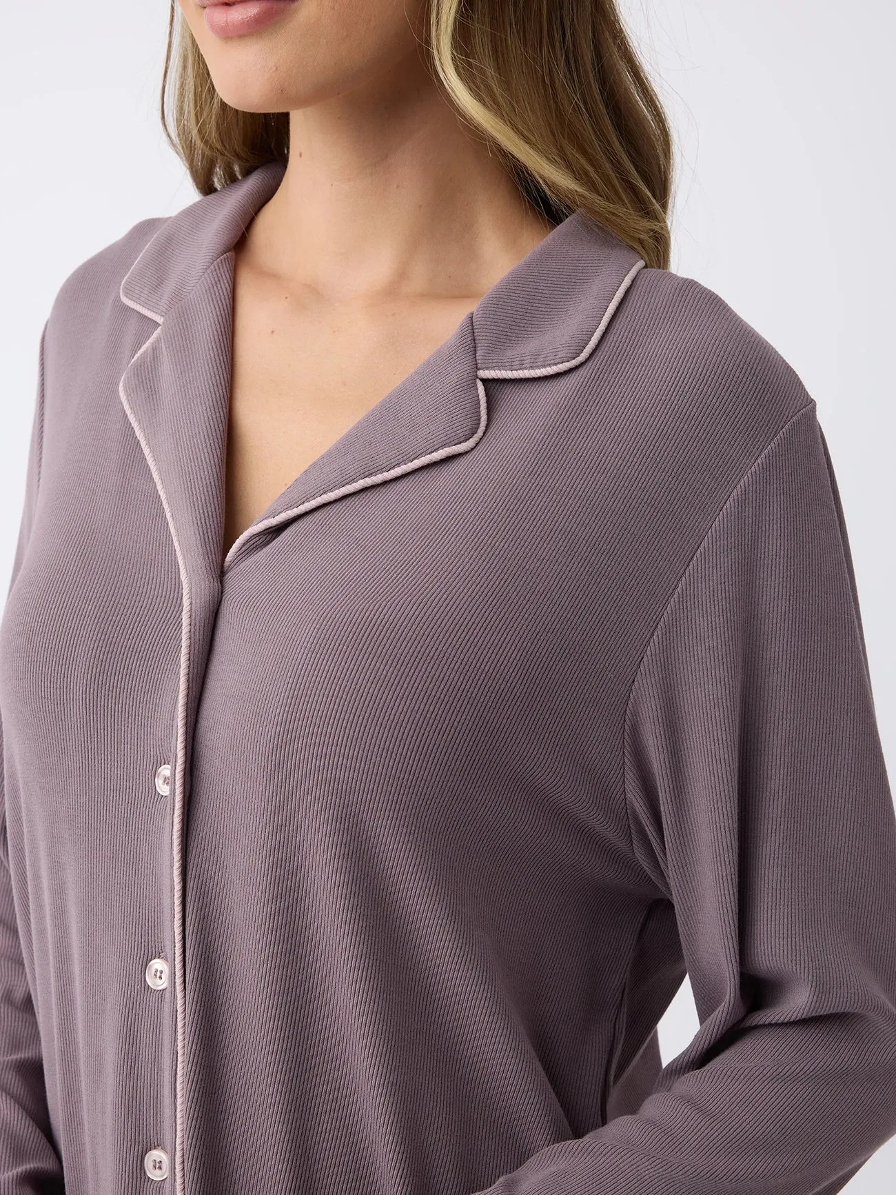 Women's Bamboo Rib-Knit Classic Long Sleeve Pajama Top