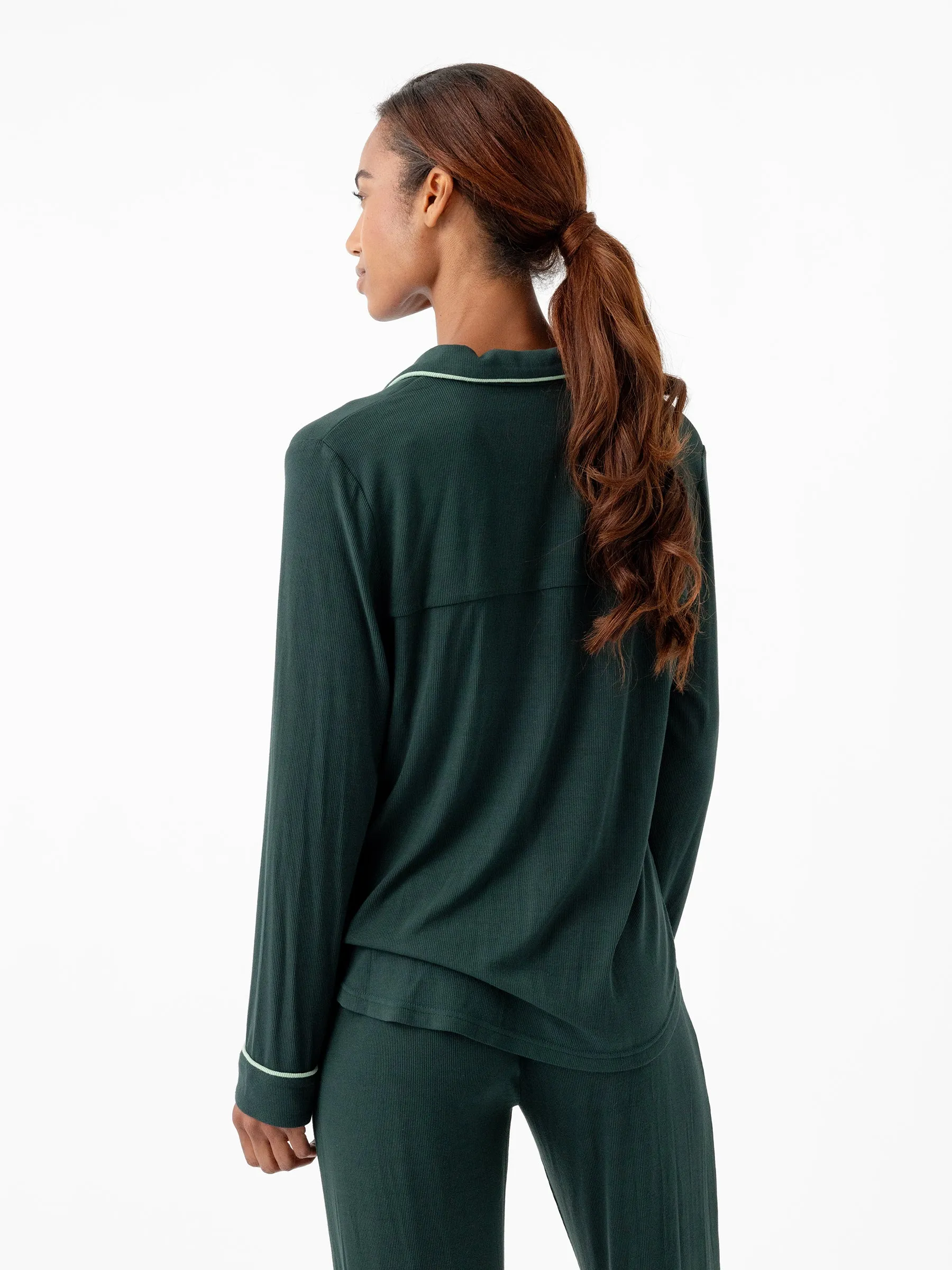 Women's Bamboo Rib-Knit Classic Long Sleeve Pajama Top