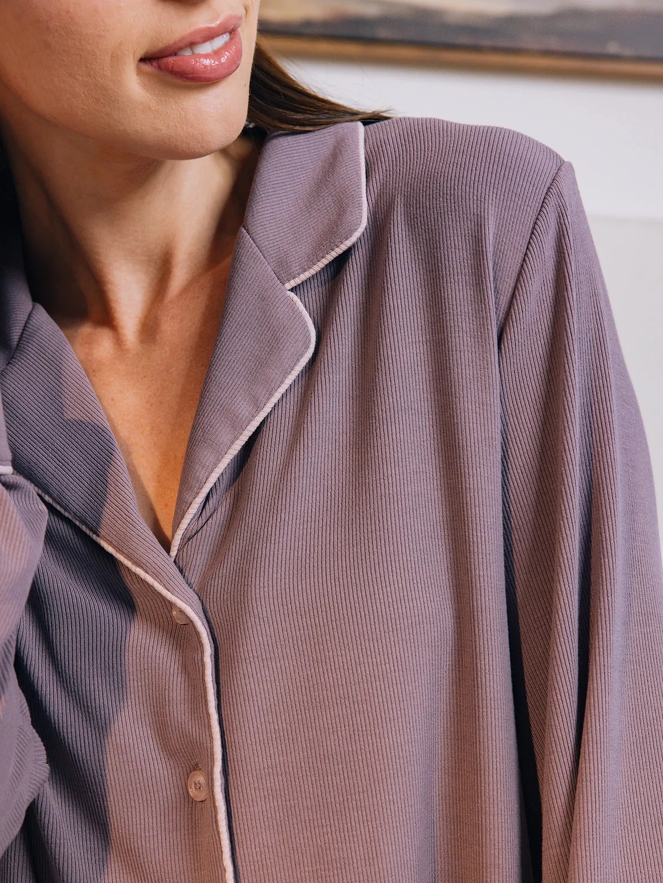 Women's Bamboo Rib-Knit Classic Long Sleeve Pajama Top