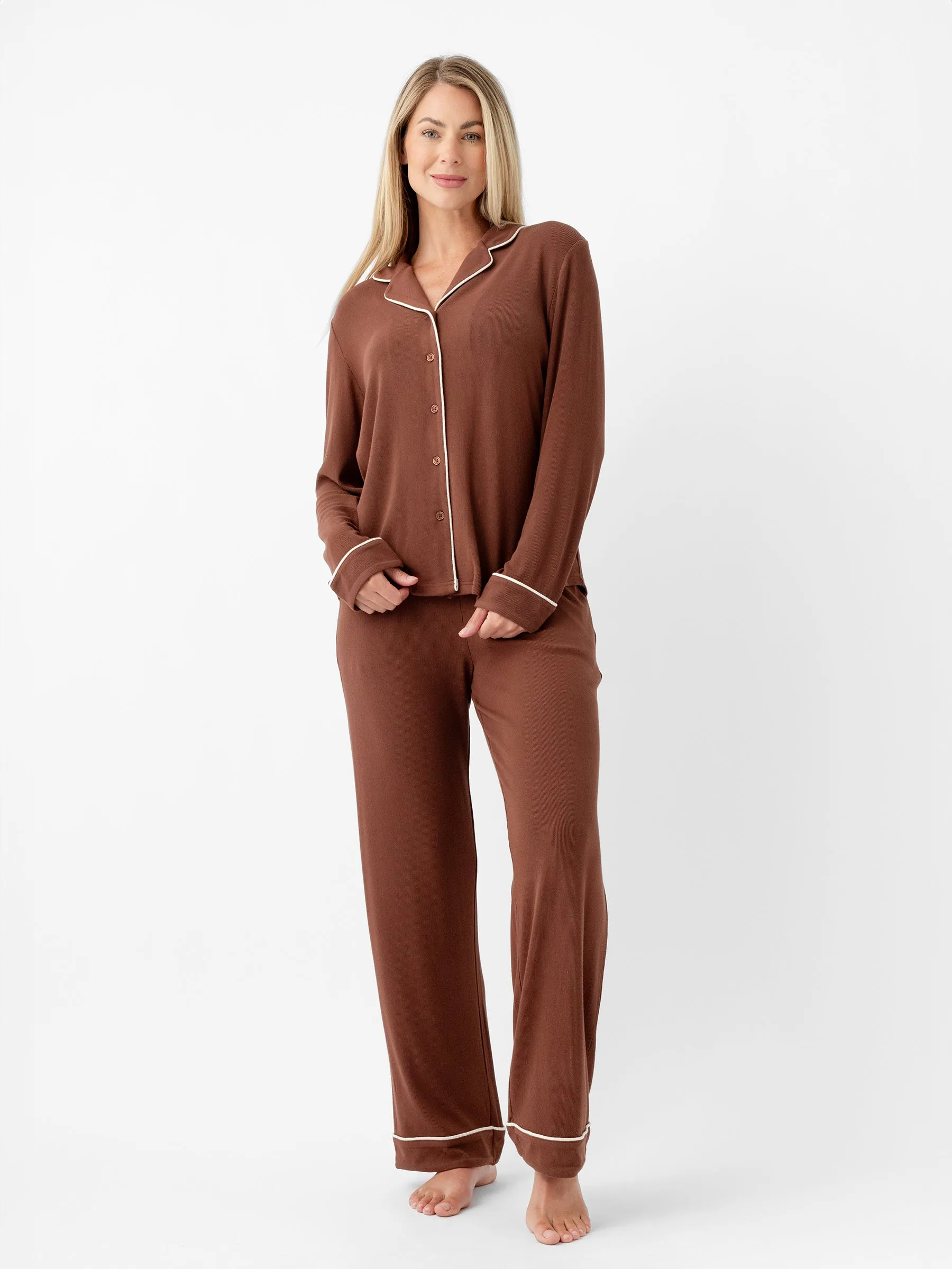 Women's Bamboo Rib-Knit Classic Long Sleeve Pajama Top