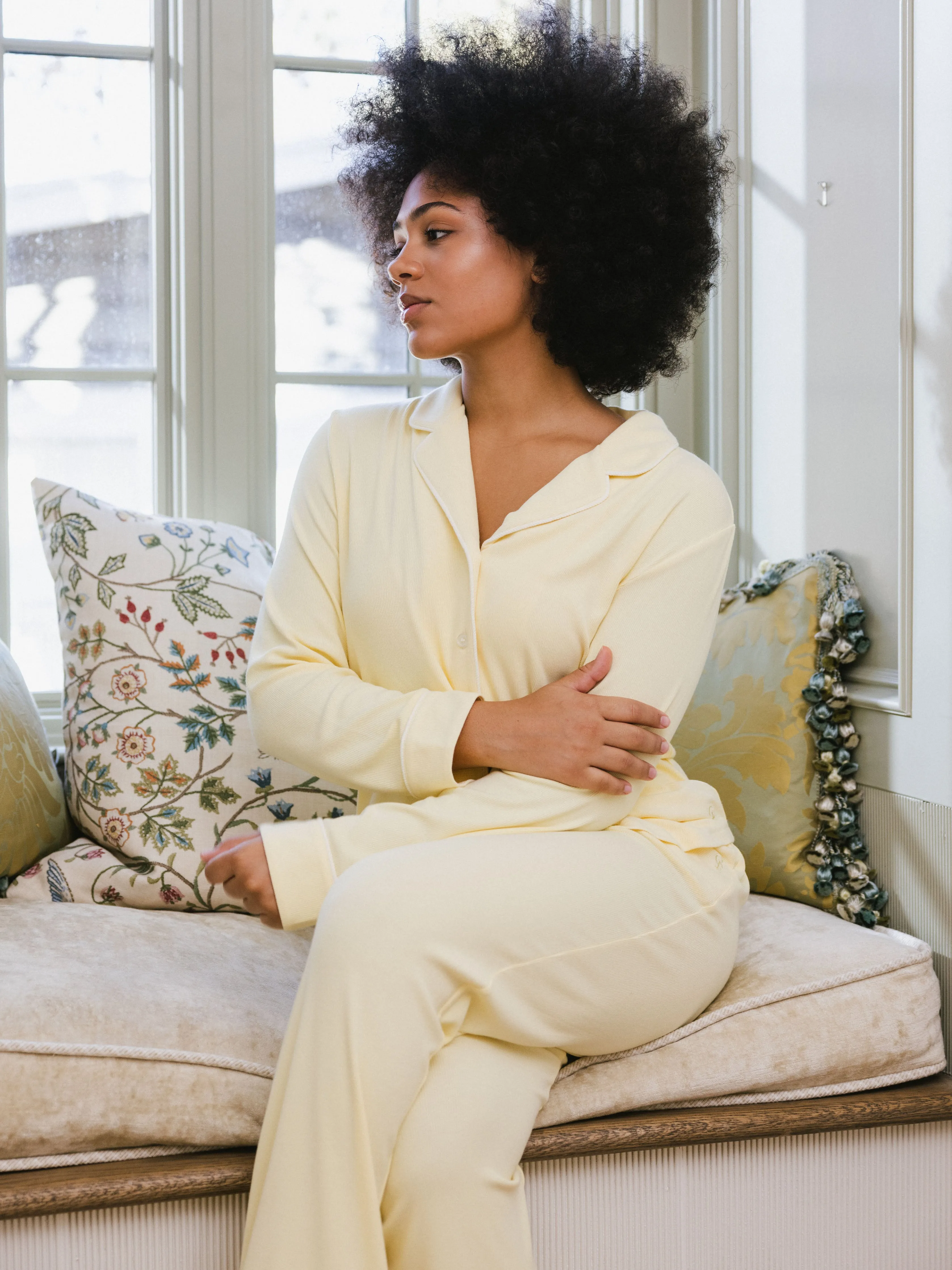 Women's Bamboo Rib-Knit Classic Long Sleeve Pajama Top