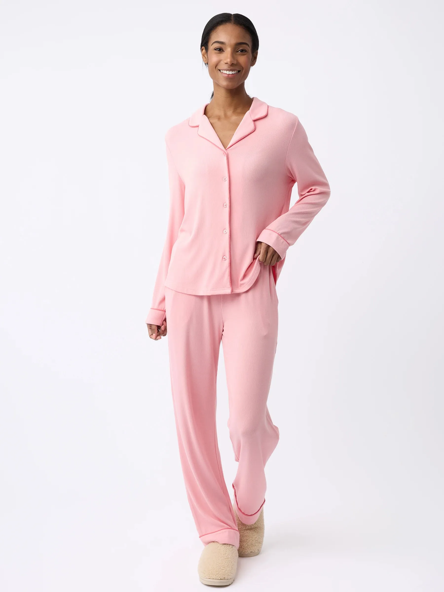 Women's Bamboo Rib-Knit Classic Long Sleeve Pajama Top