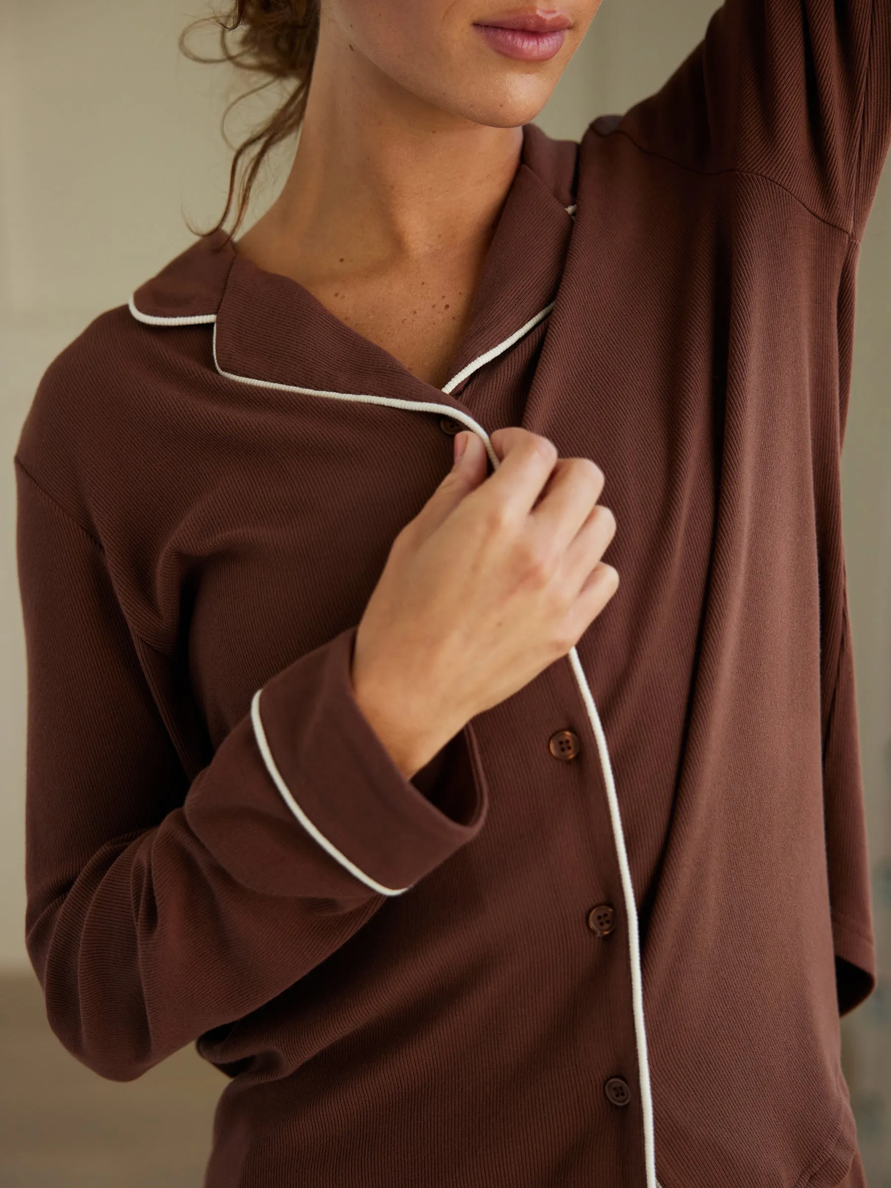Women's Bamboo Rib-Knit Classic Long Sleeve Pajama Top