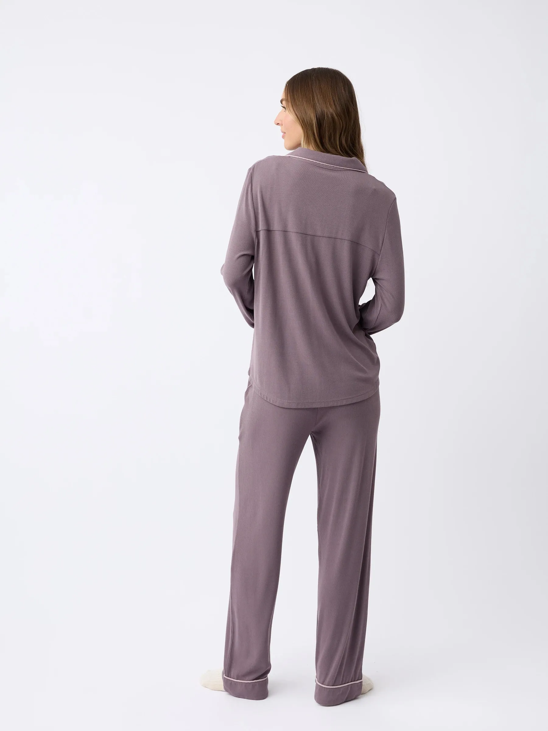 Women's Bamboo Rib-Knit Classic Long Sleeve Pajama Top