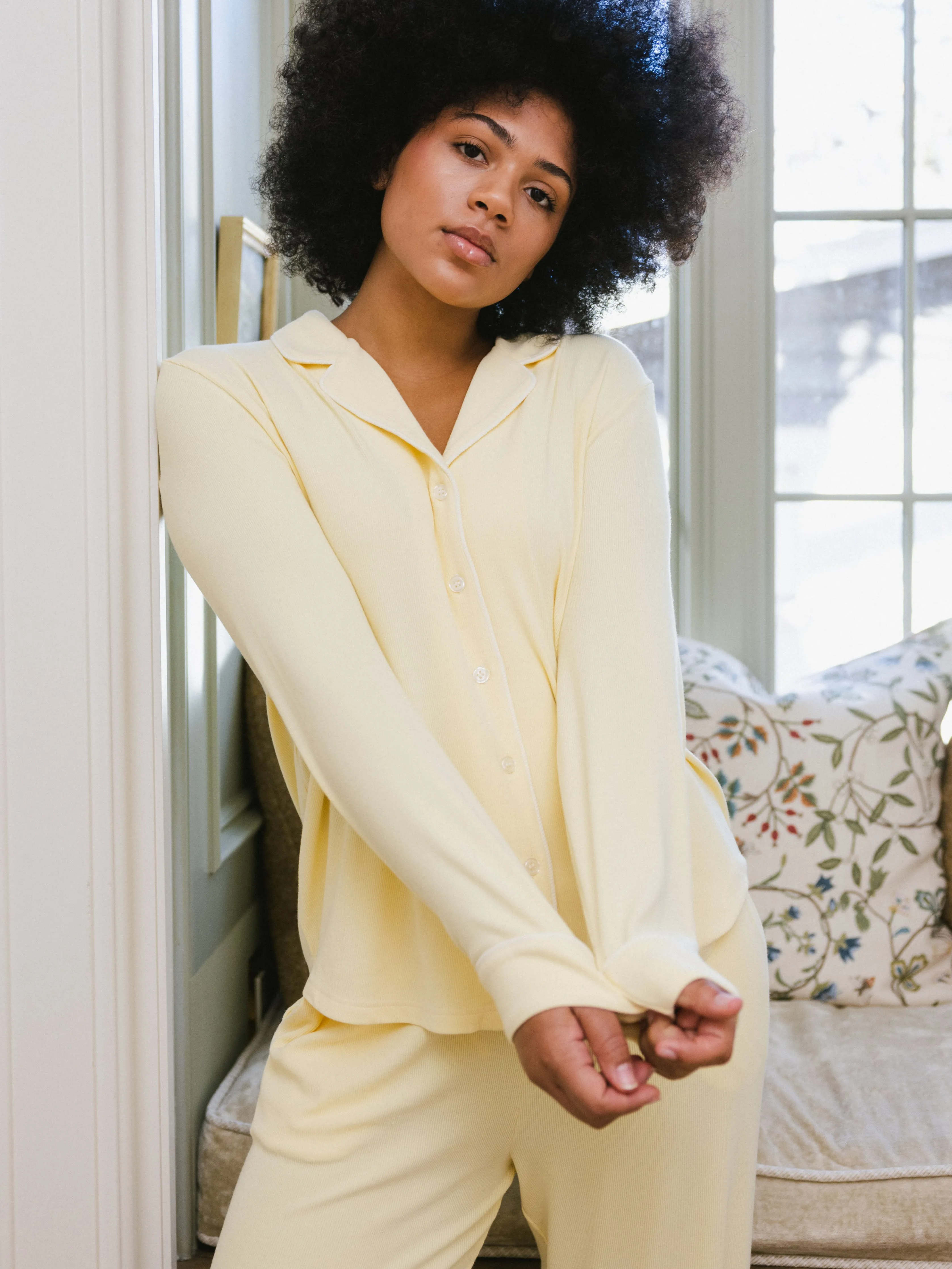 Women's Bamboo Rib-Knit Classic Long Sleeve Pajama Top