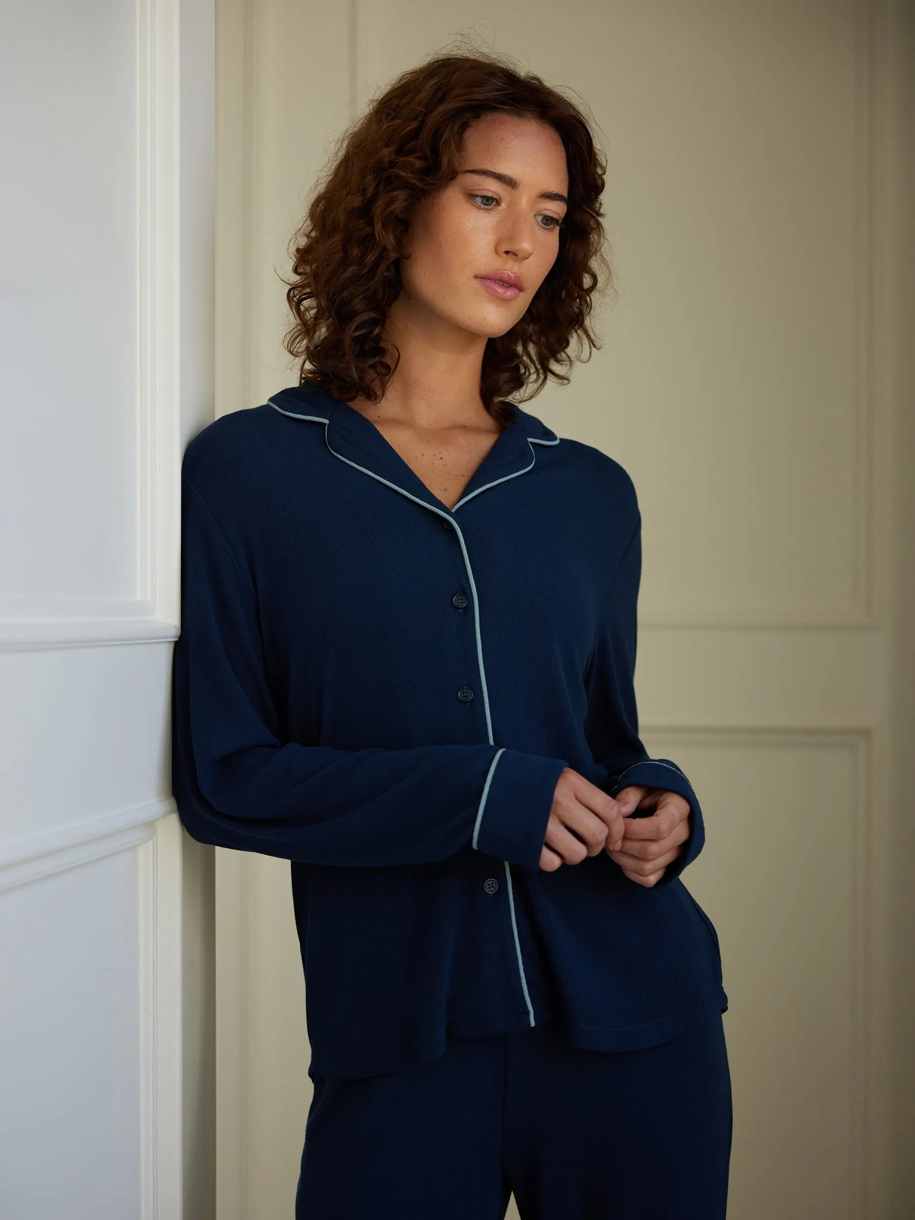 Women's Bamboo Rib-Knit Classic Long Sleeve Pajama Top