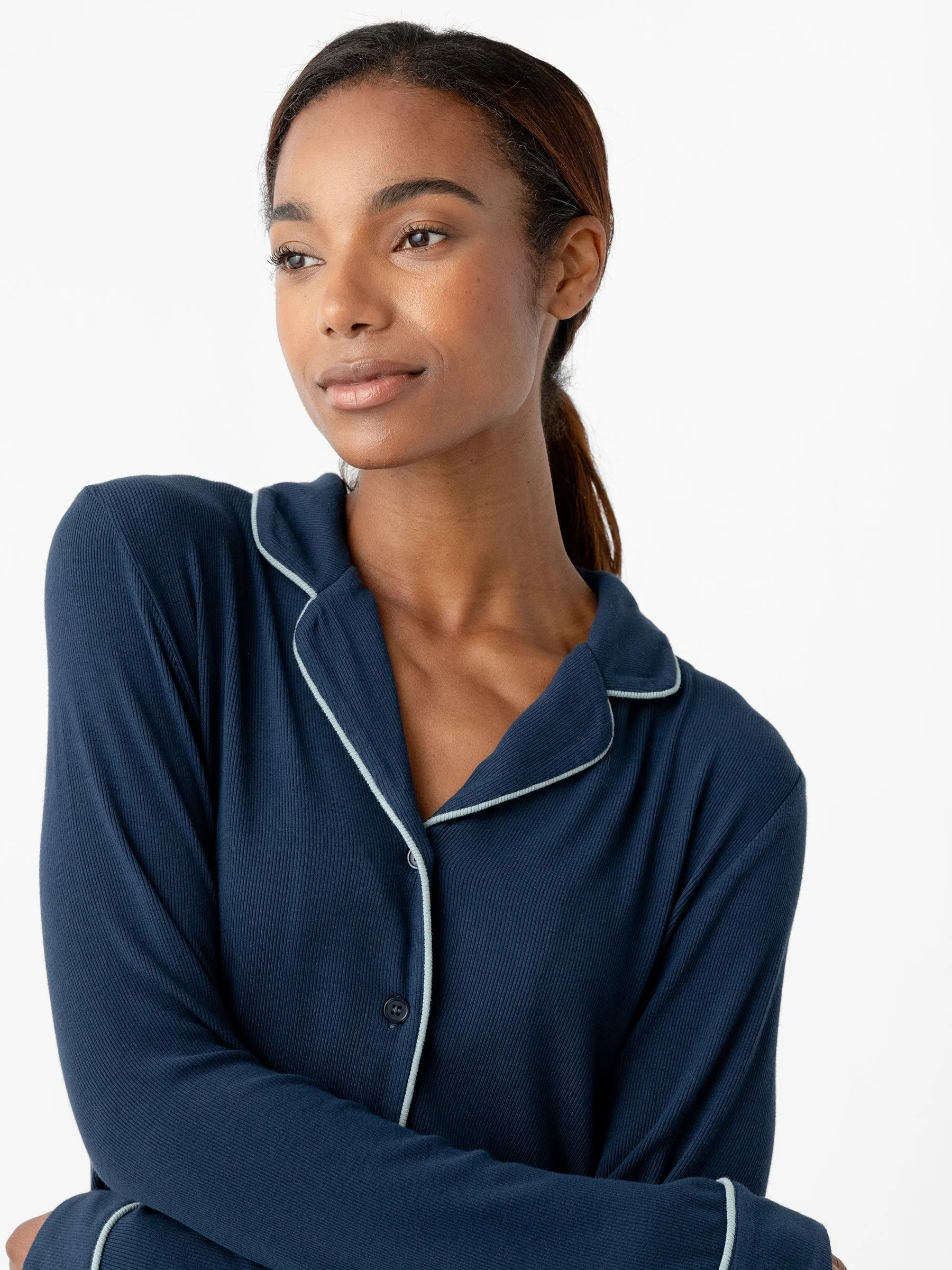 Women's Bamboo Rib-Knit Classic Long Sleeve Pajama Top