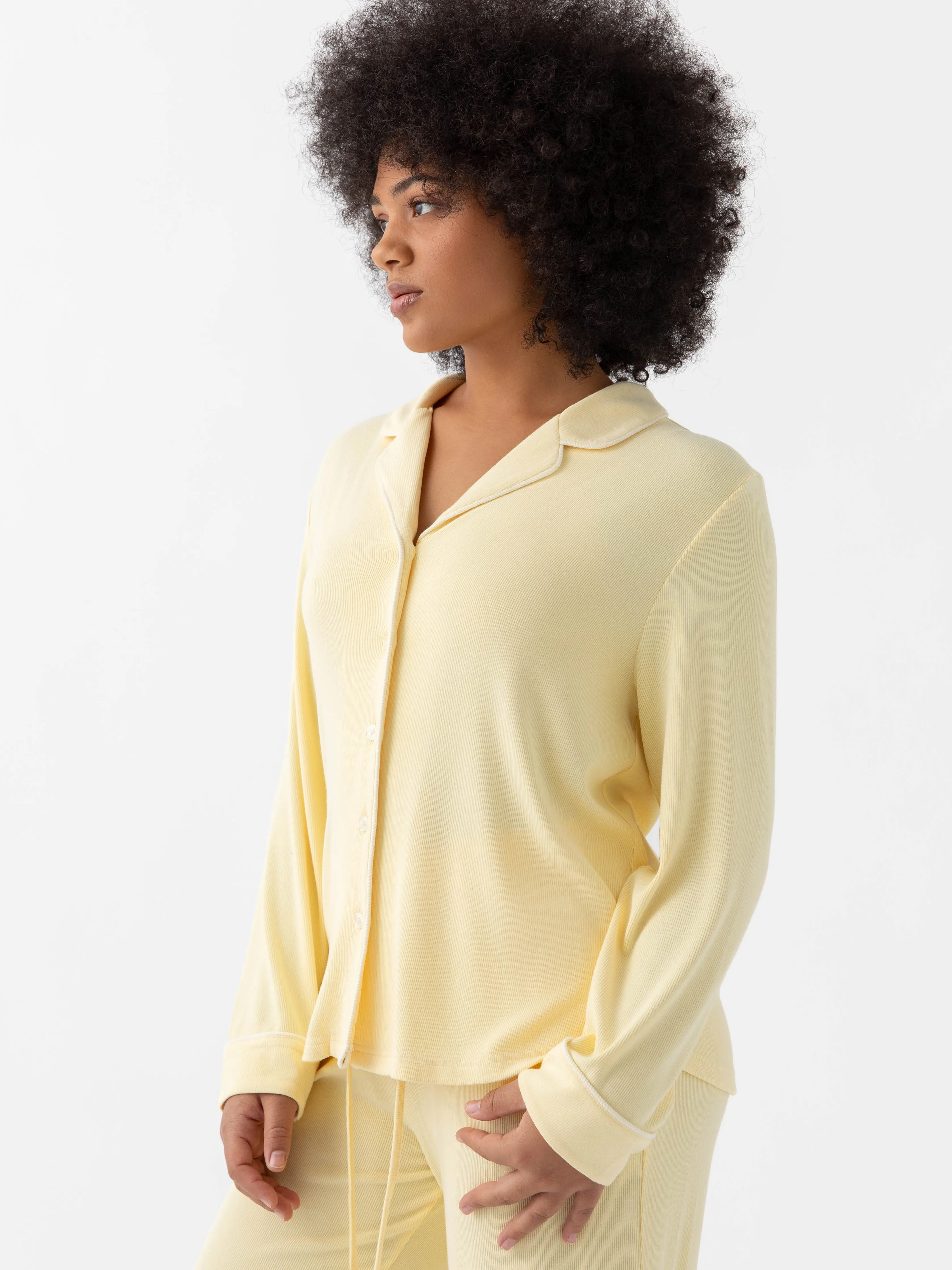 Women's Bamboo Rib-Knit Classic Long Sleeve Pajama Top