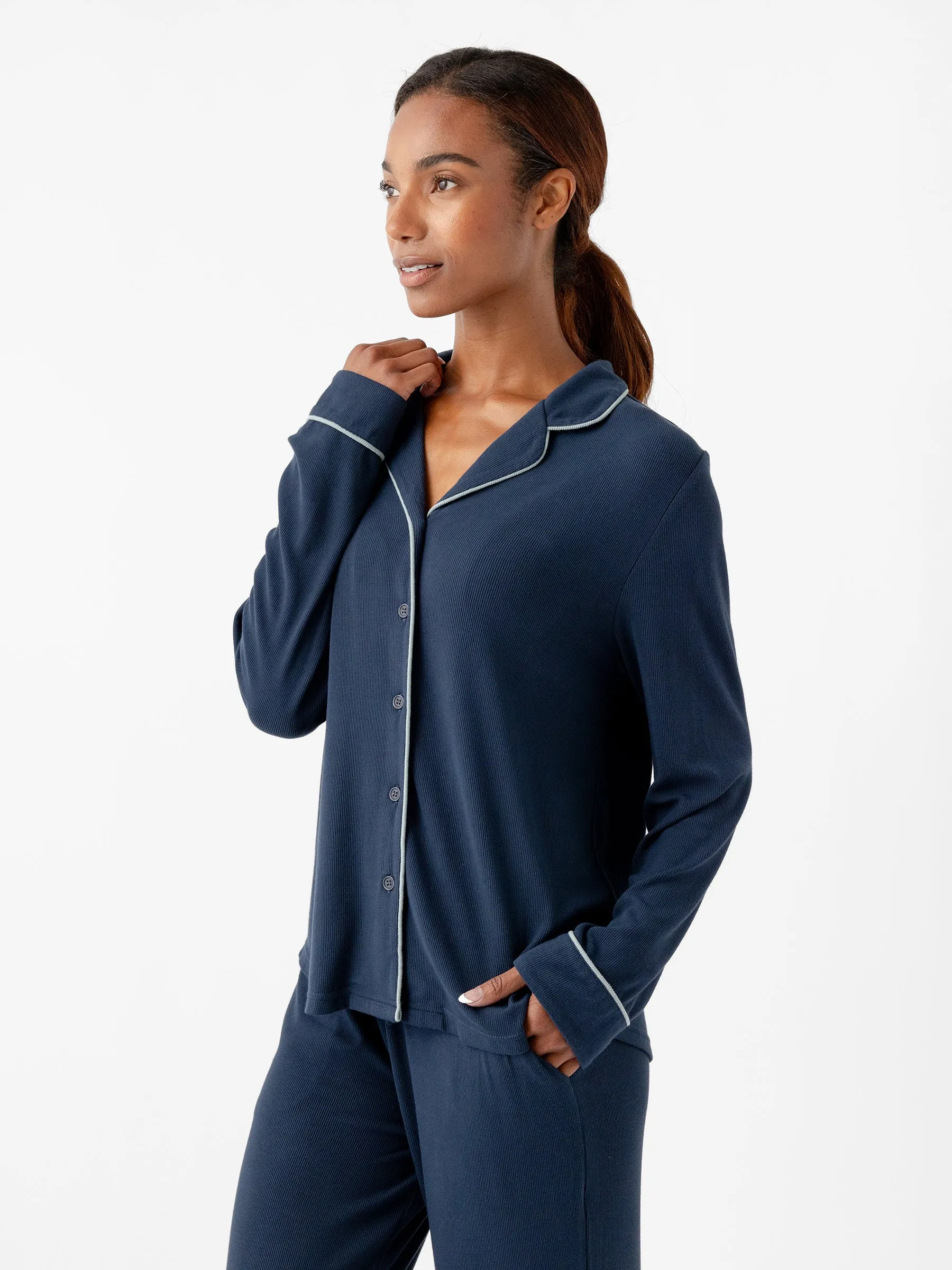 Women's Bamboo Rib-Knit Classic Long Sleeve Pajama Top