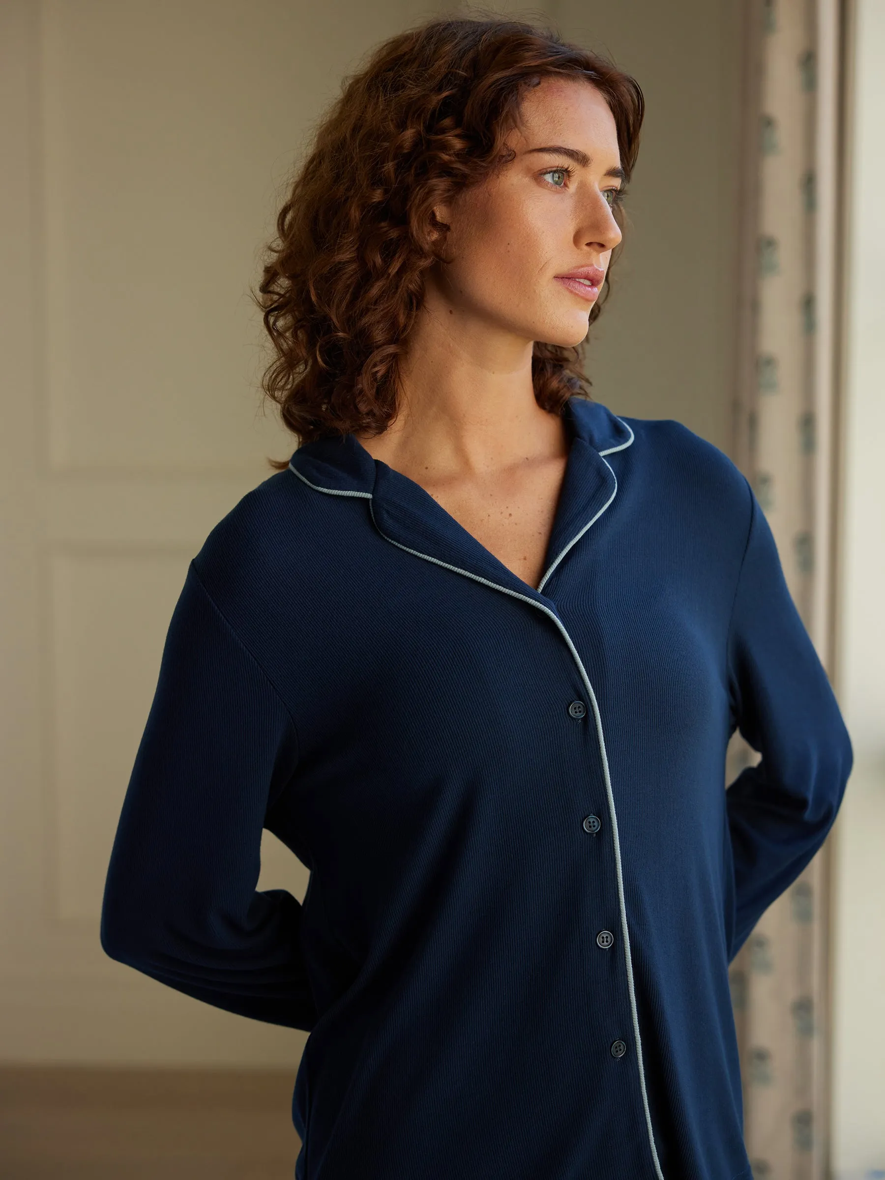 Women's Bamboo Rib-Knit Classic Long Sleeve Pajama Top