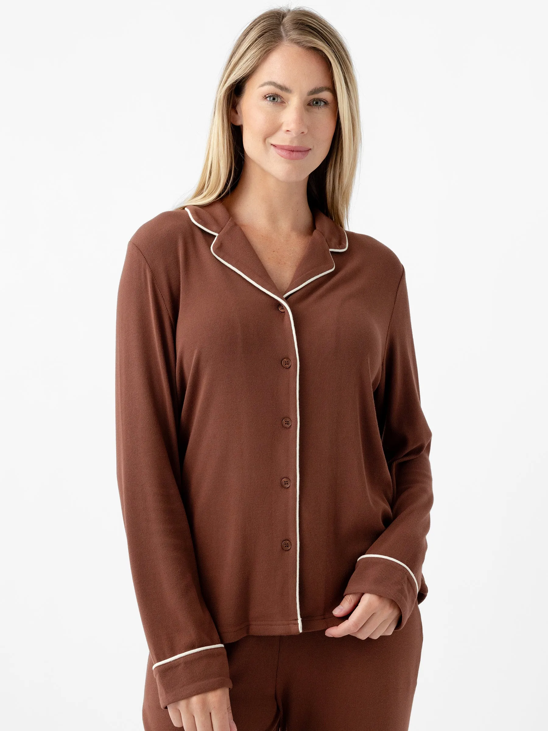 Women's Bamboo Rib-Knit Classic Long Sleeve Pajama Top