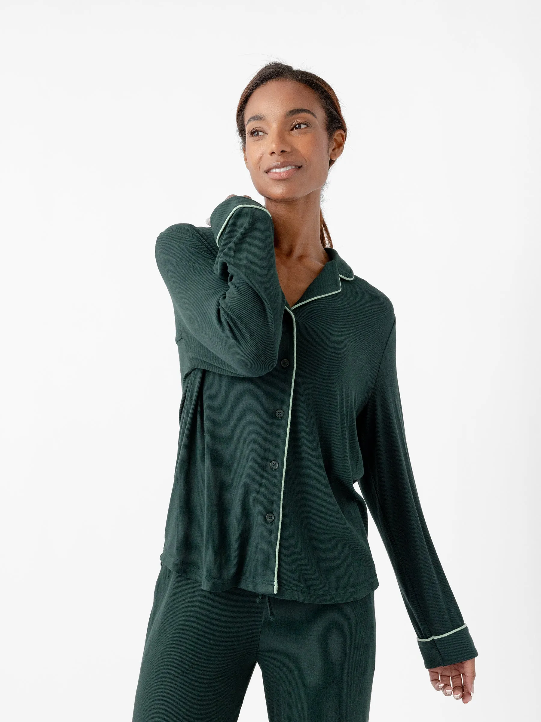 Women's Bamboo Rib-Knit Classic Long Sleeve Pajama Top