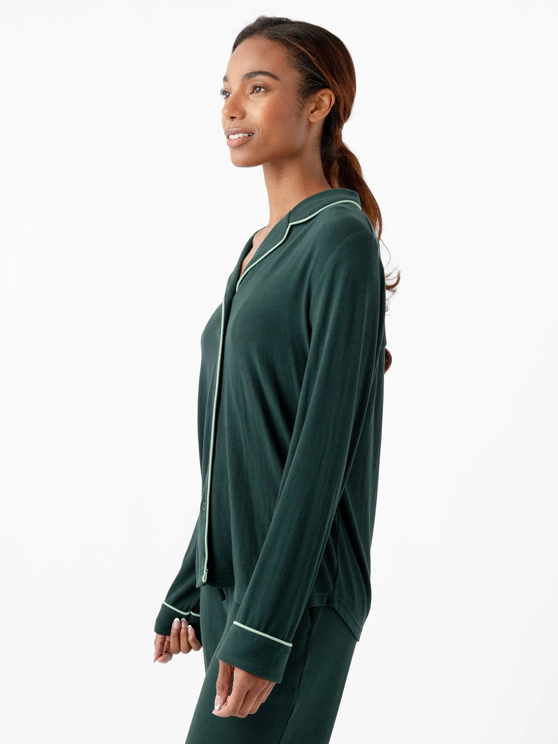Women's Bamboo Rib-Knit Classic Long Sleeve Pajama Top