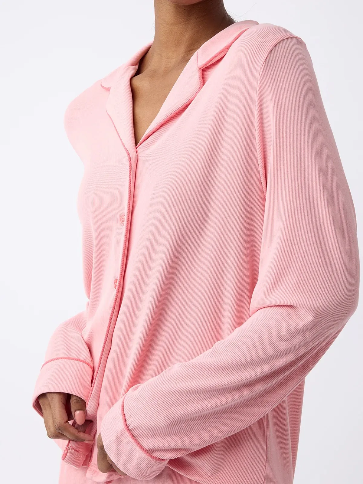 Women's Bamboo Rib-Knit Classic Long Sleeve Pajama Top