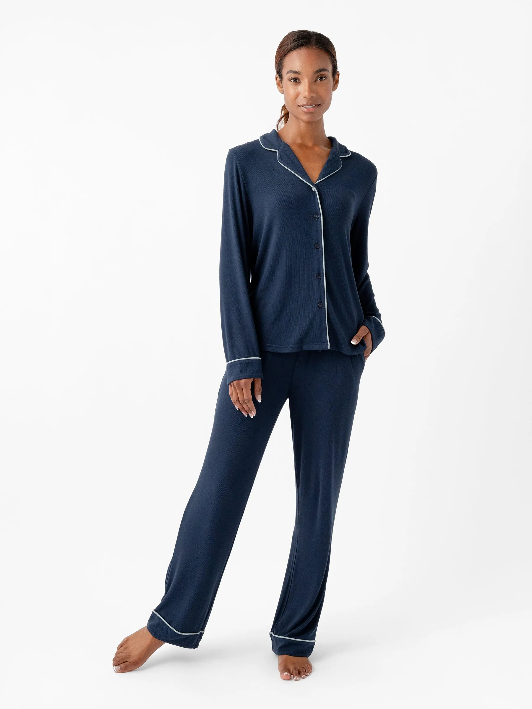 Women's Bamboo Rib-Knit Classic Long Sleeve Pajama Top