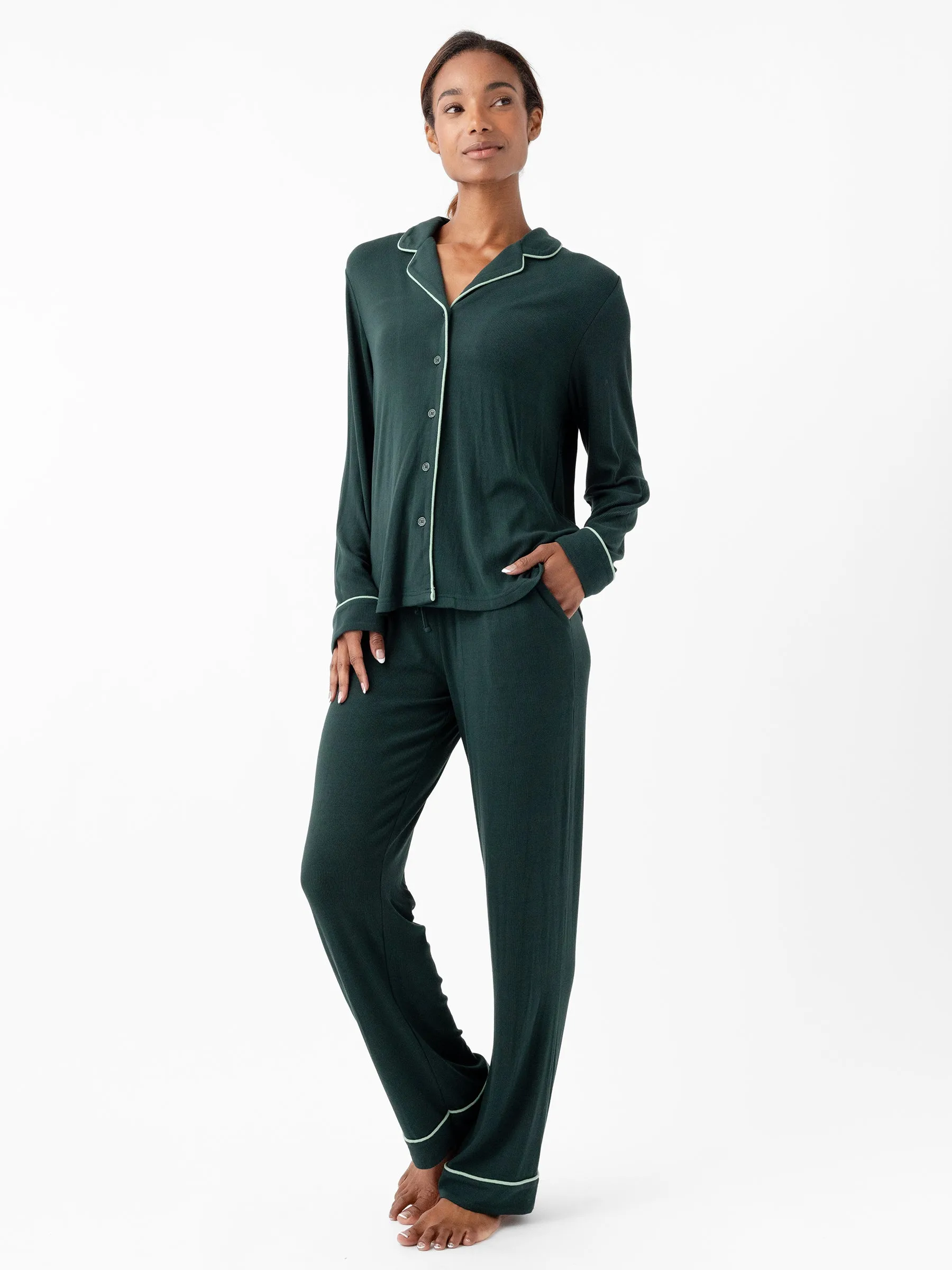 Women's Bamboo Rib-Knit Classic Long Sleeve Pajama Top