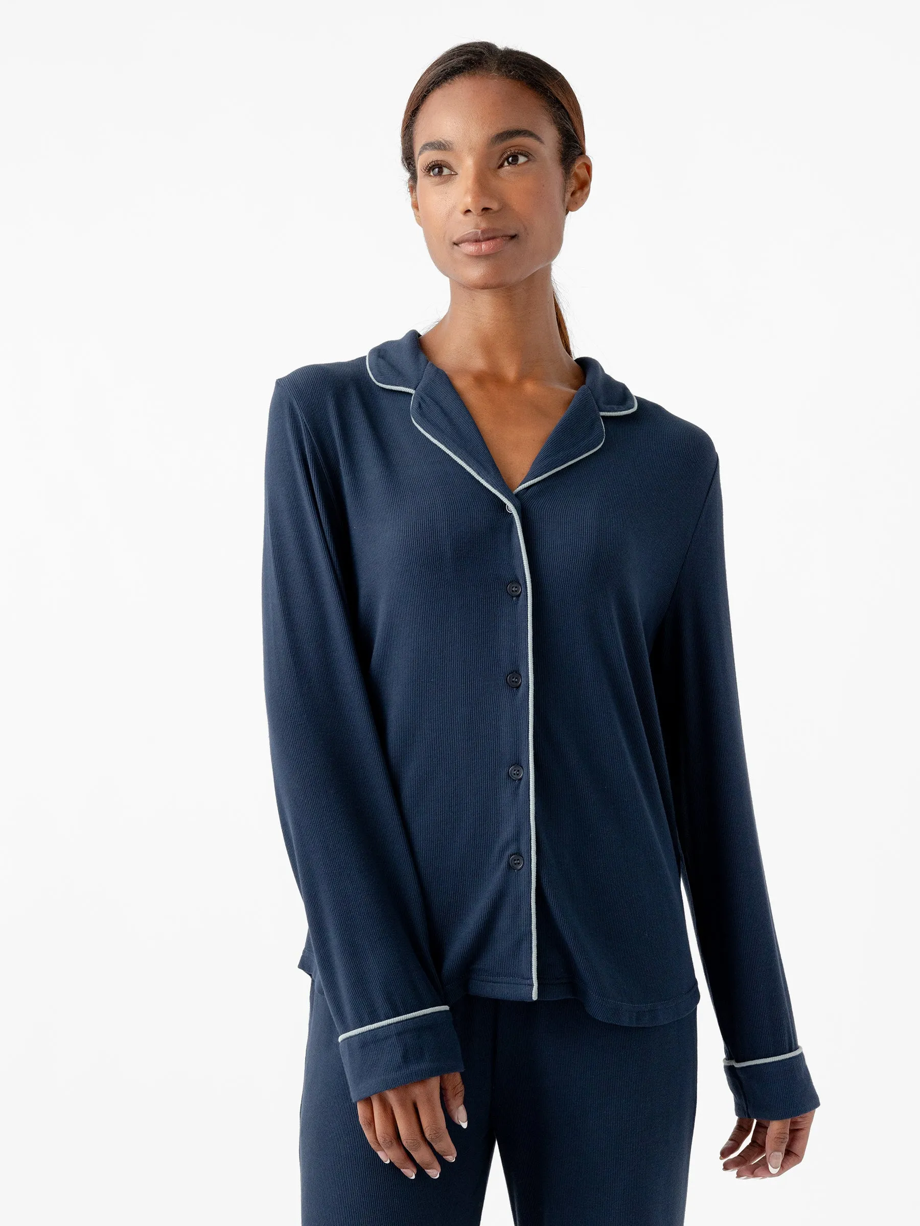Women's Bamboo Rib-Knit Classic Long Sleeve Pajama Top