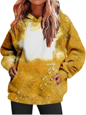 Womens Bleached Blank Print Hoodies Long Sleeve Casual 2024 Fall Oversized Pullover Tops Sweatshirt with Pockets