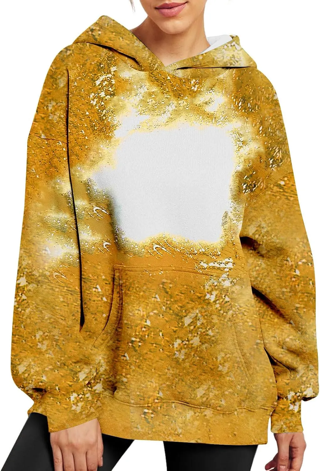 Womens Bleached Blank Print Hoodies Long Sleeve Casual 2024 Fall Oversized Pullover Tops Sweatshirt with Pockets