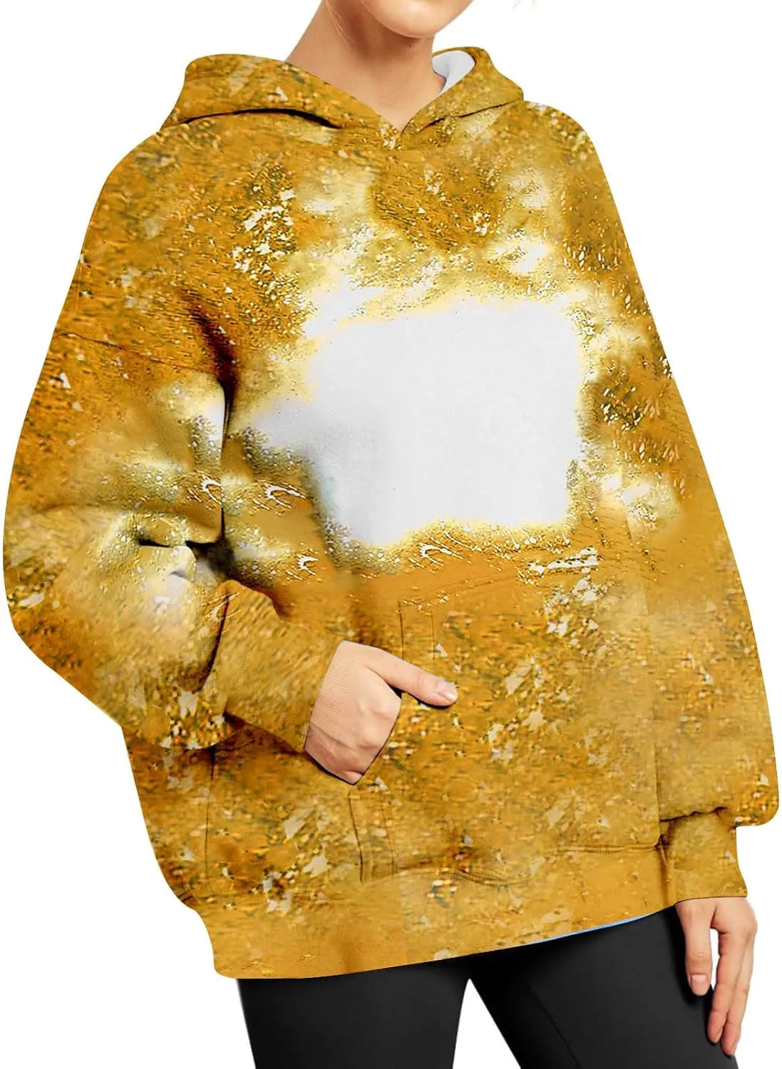 Womens Bleached Blank Print Hoodies Long Sleeve Casual 2024 Fall Oversized Pullover Tops Sweatshirt with Pockets
