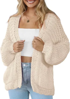Women's Cardigan Soft Pocketed Long Sleeves Casual Knitted Open Front Cardigans Lightweight Sweaters