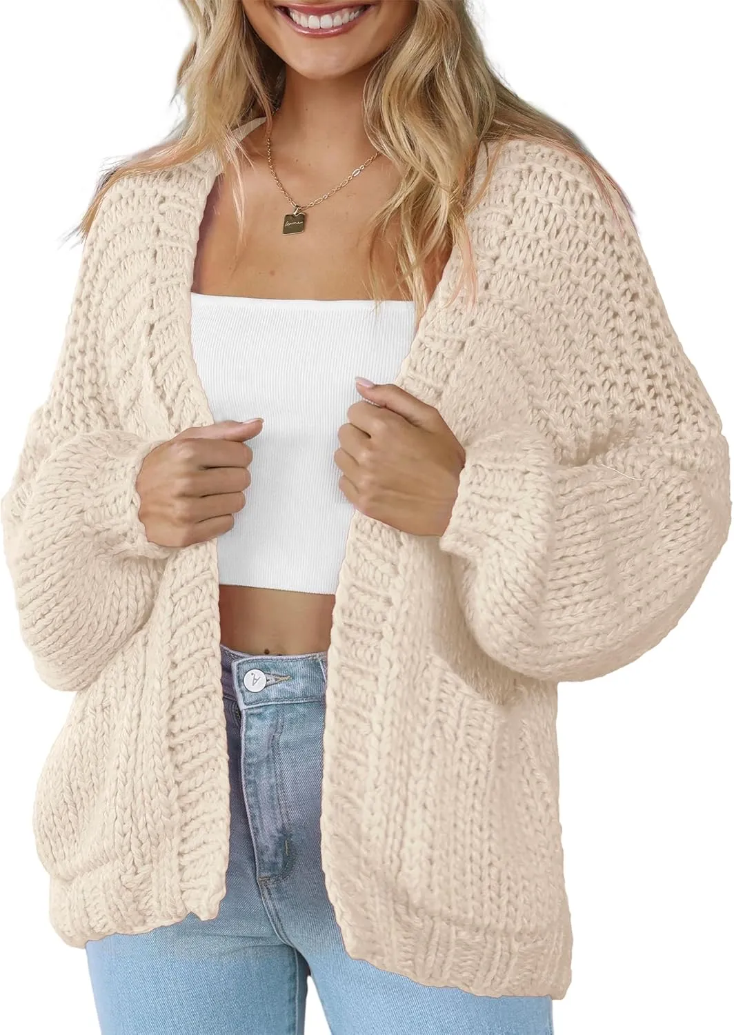 Women's Cardigan Soft Pocketed Long Sleeves Casual Knitted Open Front Cardigans Lightweight Sweaters