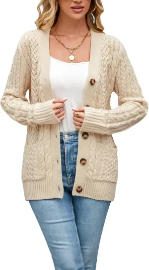 Womens Cardigan Sweaters Cable Knit Sweater 2025 Fall Winter Chunky Open Front Button Down Coats with Pockets