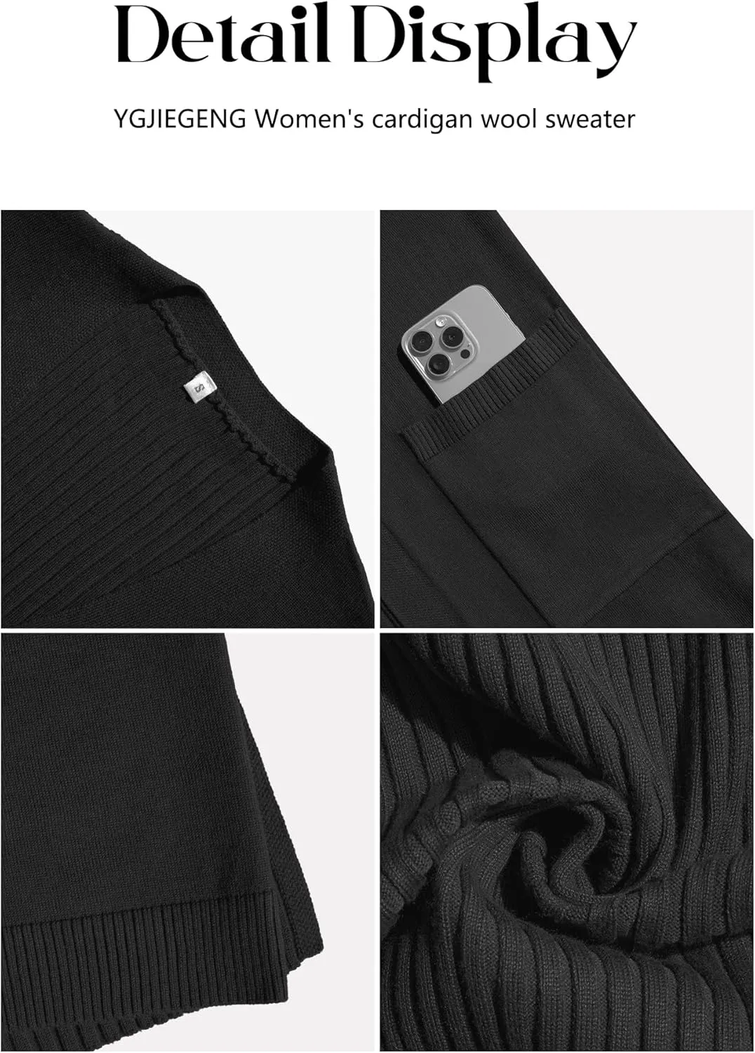 Women's Cardigan Sweaters V-Neck Long Sleeves with Two Pockets Side Split Hem Open Front Knit Casual Cardigan