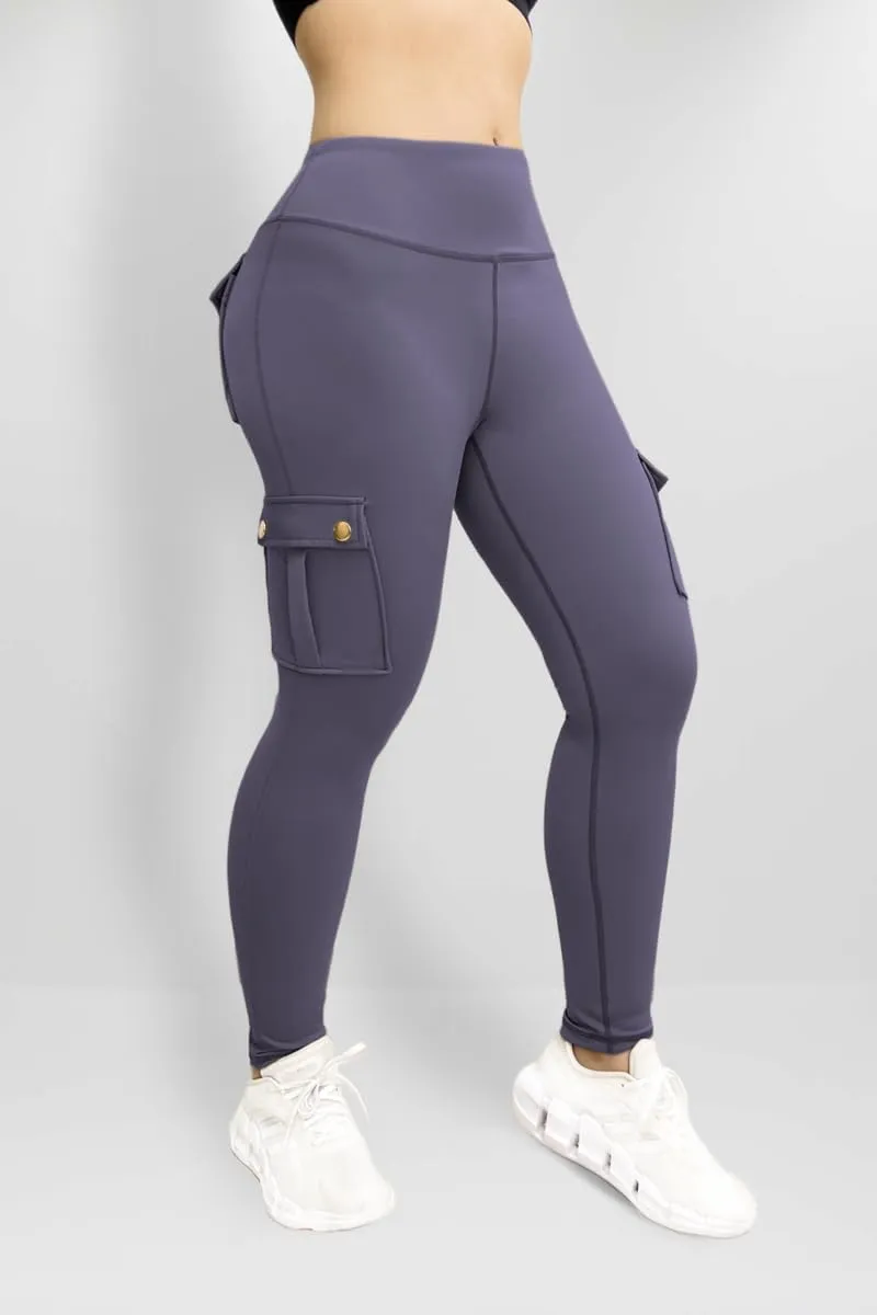 Women's Cargo Yoga Leggings Butt Lifting Leggings with Flap Pockets High Waist Tummy Control Running Pants Gym Tights