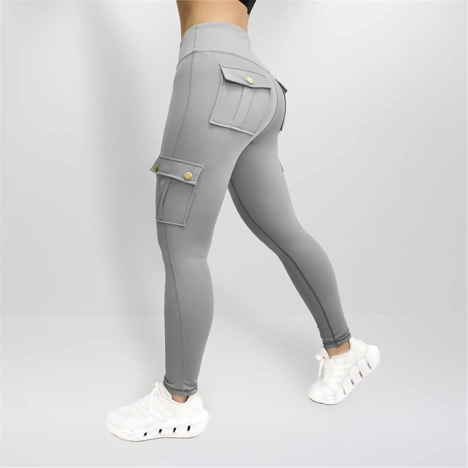 Women's Cargo Yoga Leggings Butt Lifting Leggings with Flap Pockets High Waist Tummy Control Running Pants Gym Tights