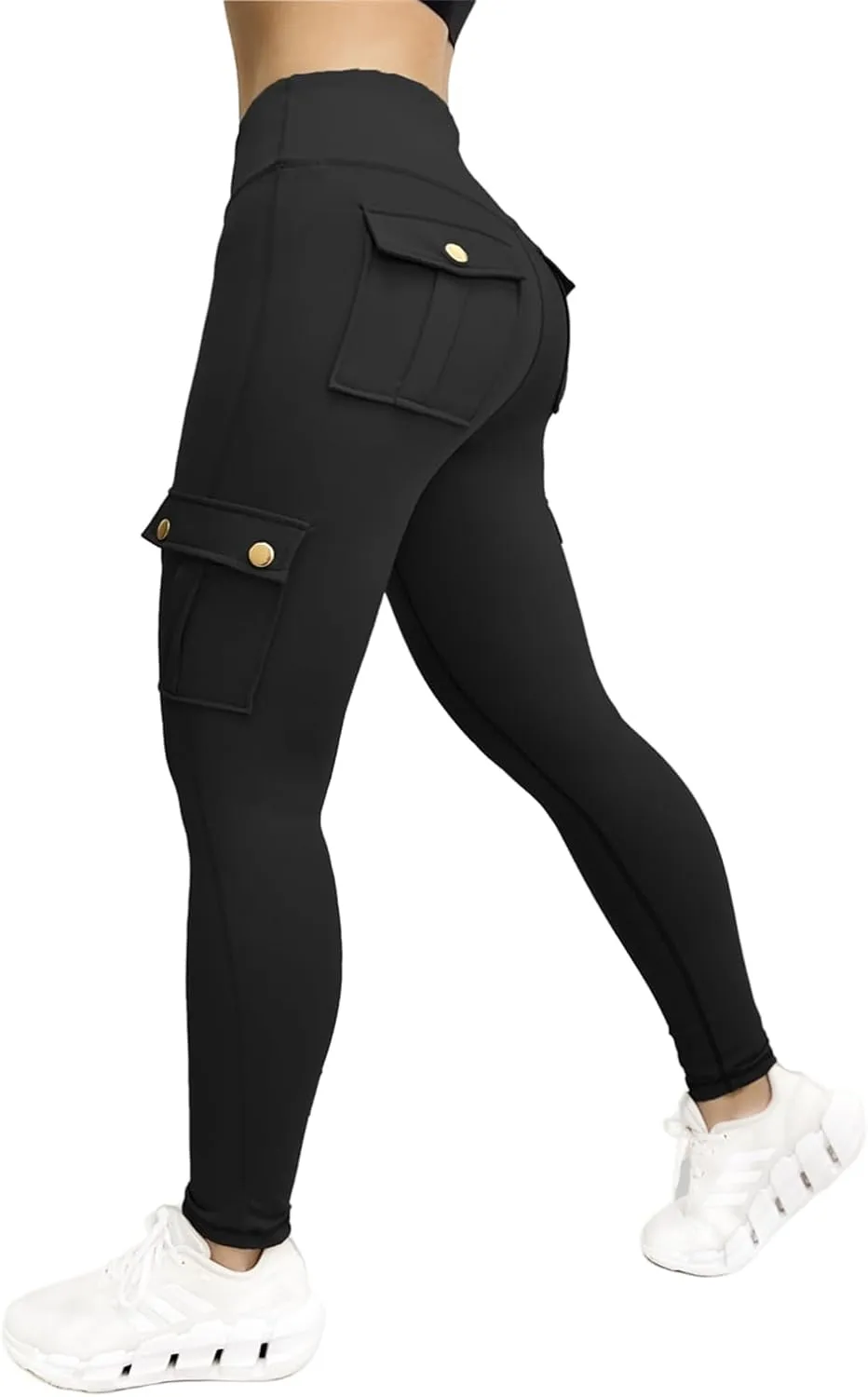 Women's Cargo Yoga Leggings Butt Lifting Leggings with Flap Pockets High Waist Tummy Control Running Pants Gym Tights