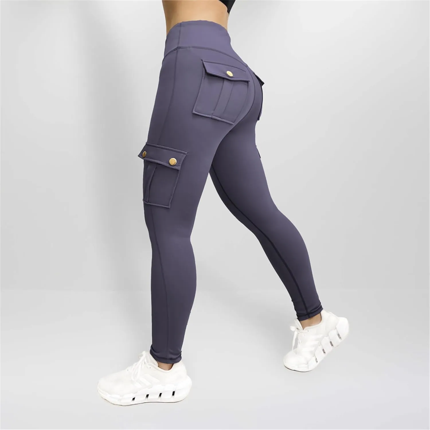 Women's Cargo Yoga Leggings Butt Lifting Leggings with Flap Pockets High Waist Tummy Control Running Pants Gym Tights