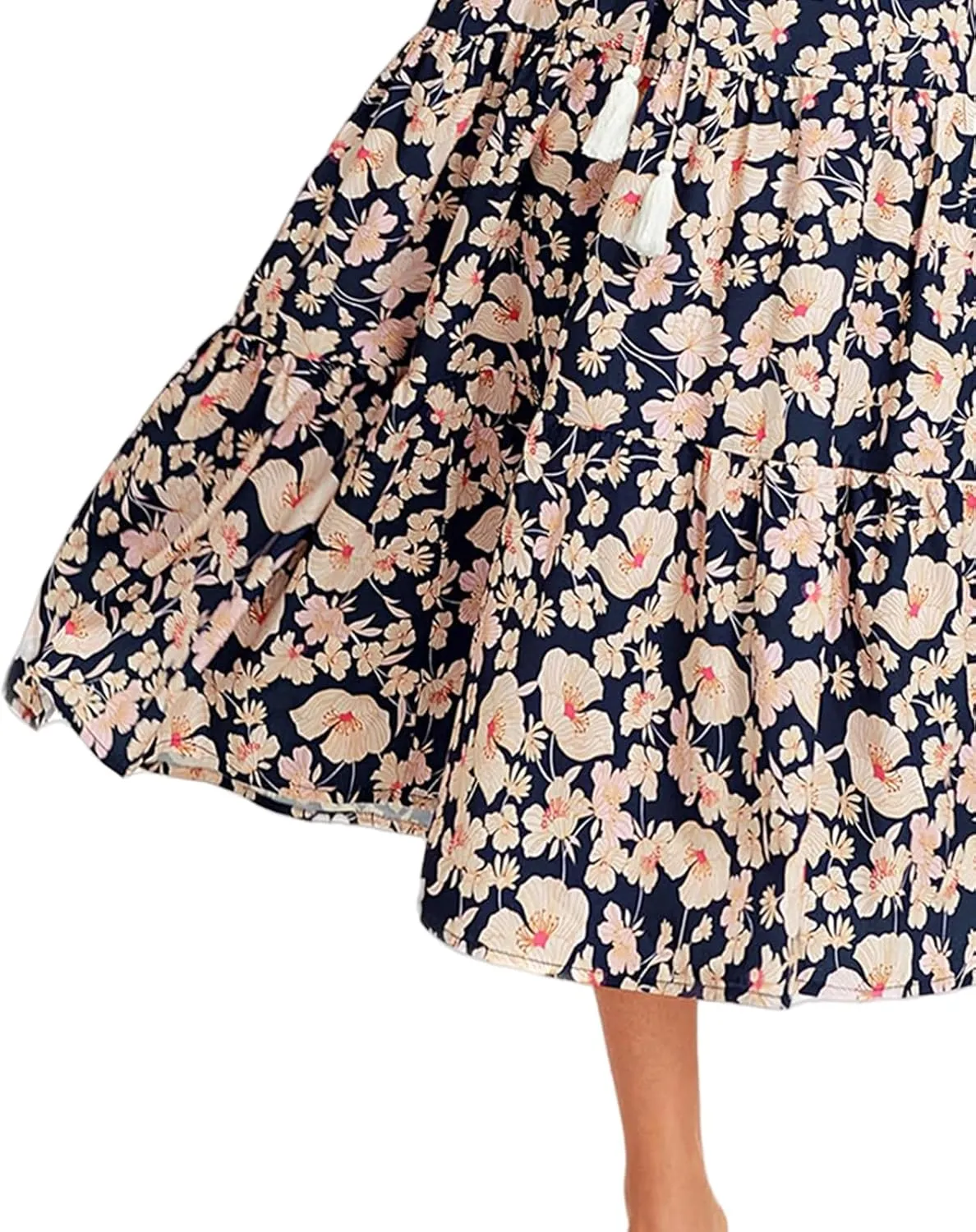Womens Casual Dresses Boho Floral V Neck Ruffle Short Sleeve Maxi Dress Smocked Dress Beach Vacation Sundress