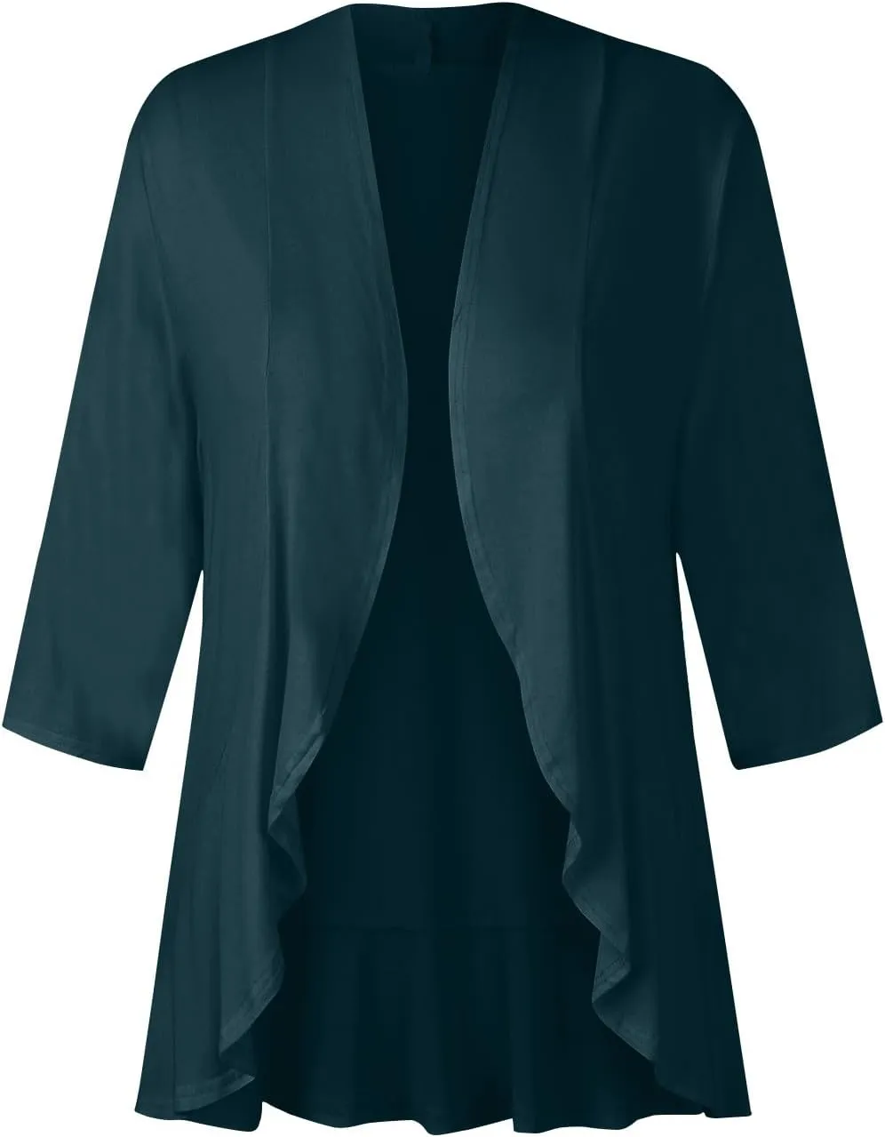 Womens Casual Lightweight Draped Ruffles Cardigans with Pockets 3/4 Sleeve Open Front Dusters