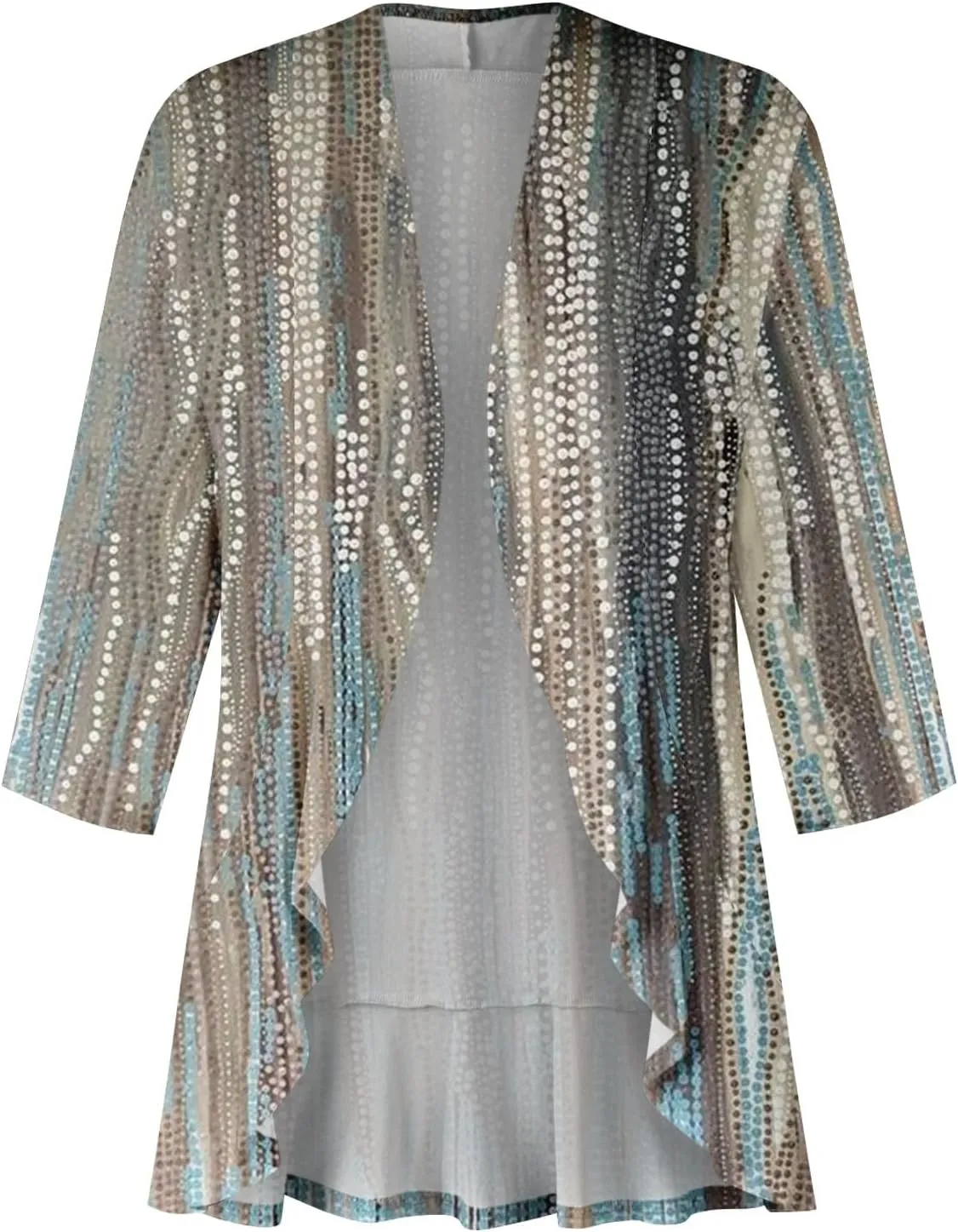 Womens Casual Lightweight Draped Ruffles Cardigans with Pockets 3/4 Sleeve Open Front Dusters