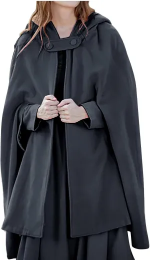 Women's Cloak Hood Wool-Blend Cape Coat Winter Cardigans Plus Size Thick Coat Solid/Classic Scotland Plaid Jackets