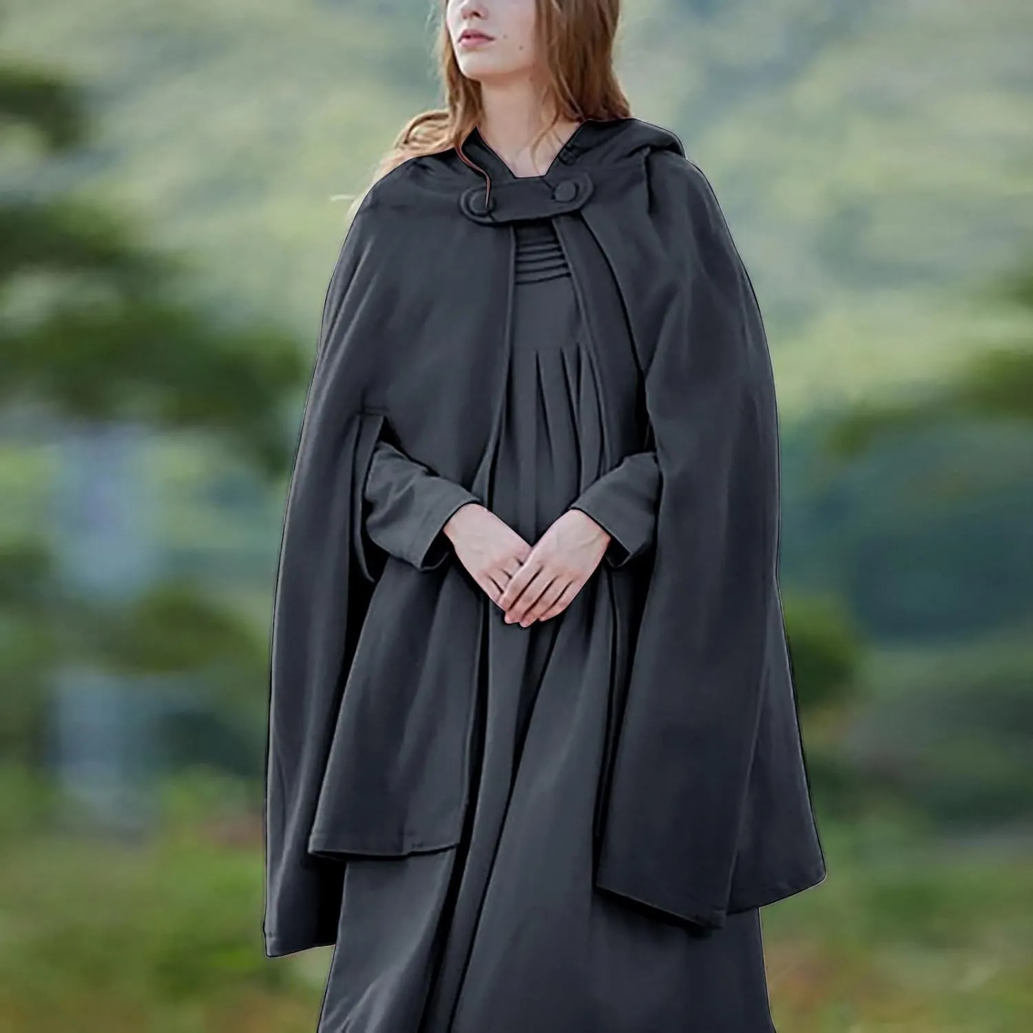 Women's Cloak Hood Wool-Blend Cape Coat Winter Cardigans Plus Size Thick Coat Solid/Classic Scotland Plaid Jackets