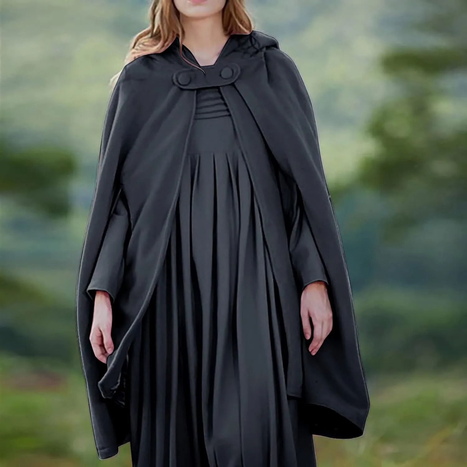 Women's Cloak Hood Wool-Blend Cape Coat Winter Cardigans Plus Size Thick Coat Solid/Classic Scotland Plaid Jackets