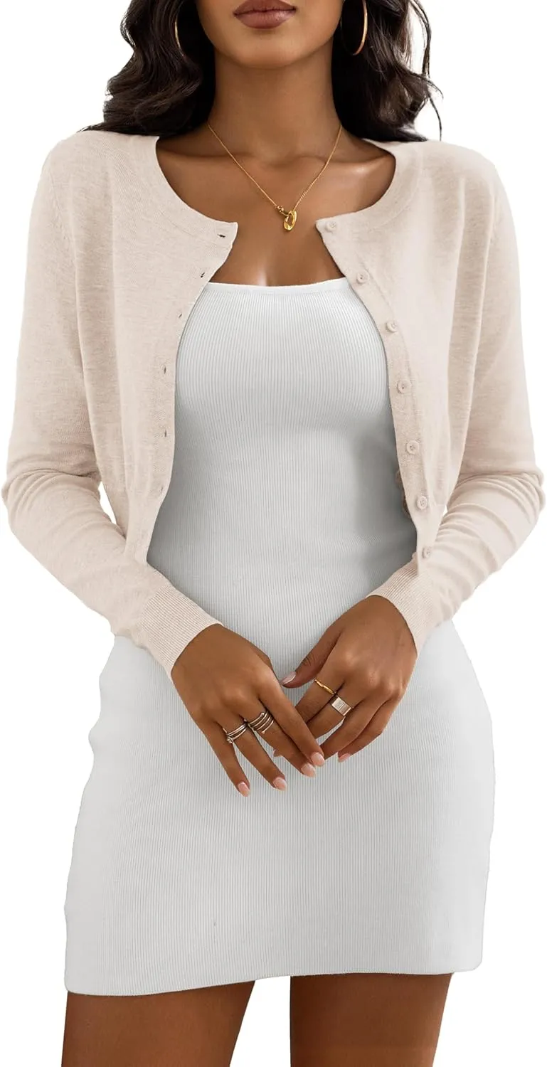 Women's Cropped Cardigan Sweaters Crew Neck Button Down Open Front Knit Bolero Shrugs