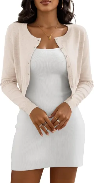 Women's Cropped Cardigan Sweaters Crew Neck Button Down Open Front Knit Bolero Shrugs