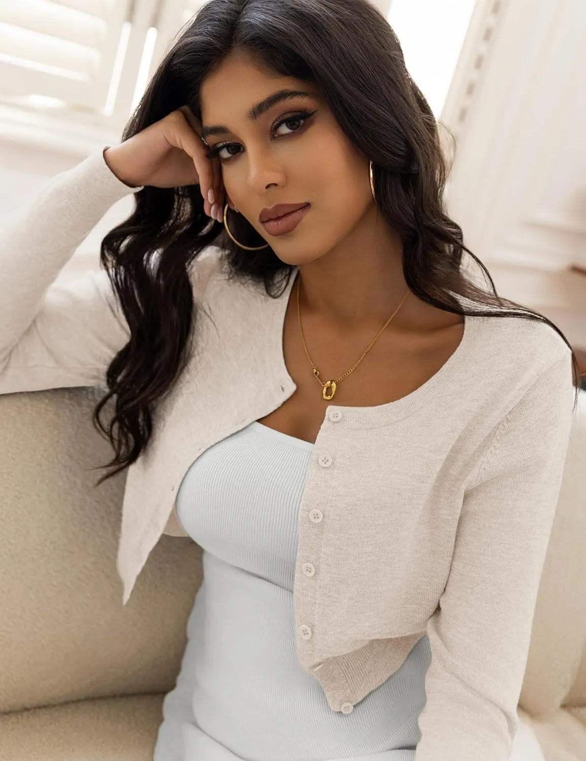 Women's Cropped Cardigan Sweaters Crew Neck Button Down Open Front Knit Bolero Shrugs