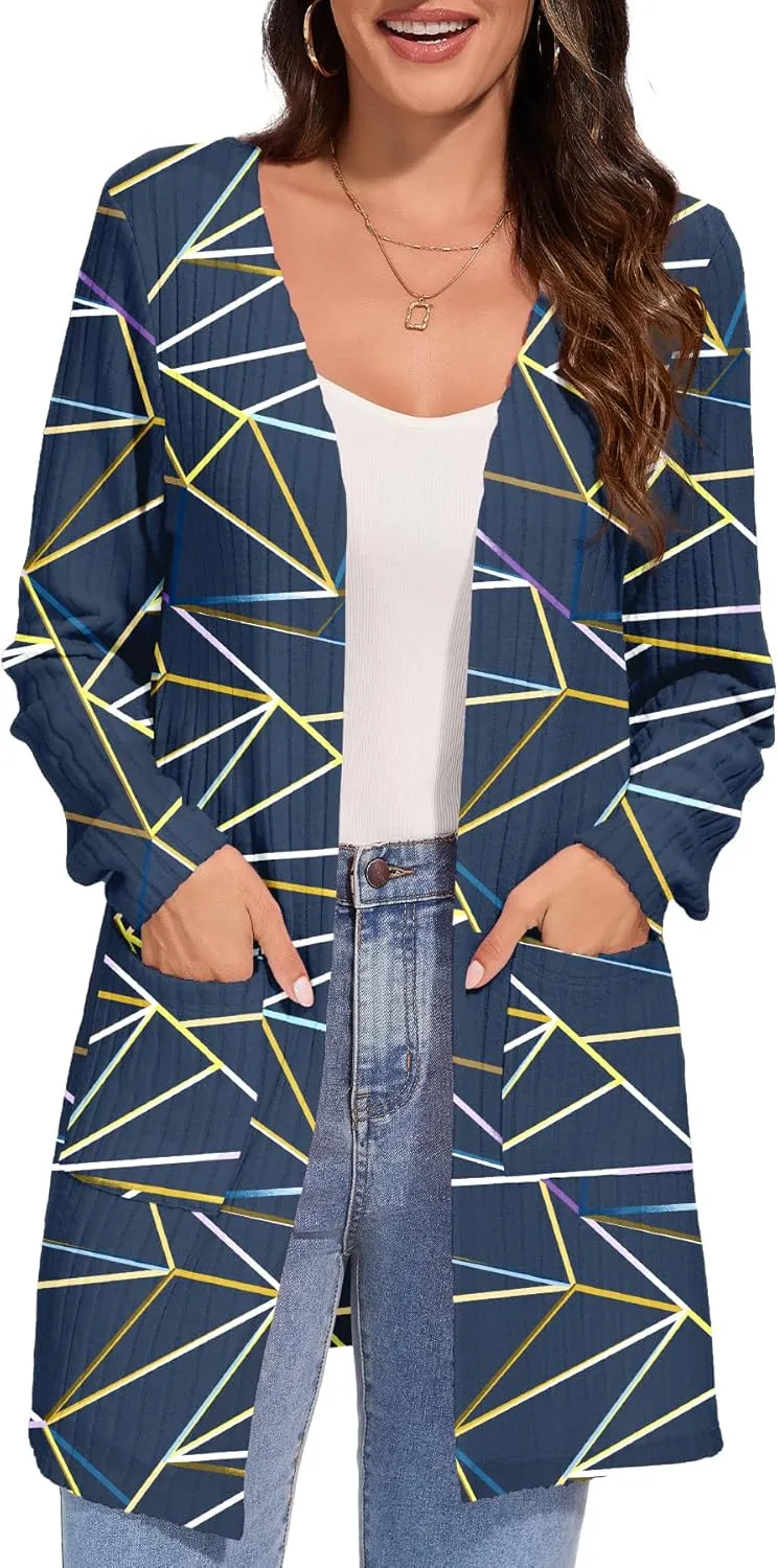 Women's Fall Casual Open Front Long Cardigan Loose Lightweight Cardigans with Pockets