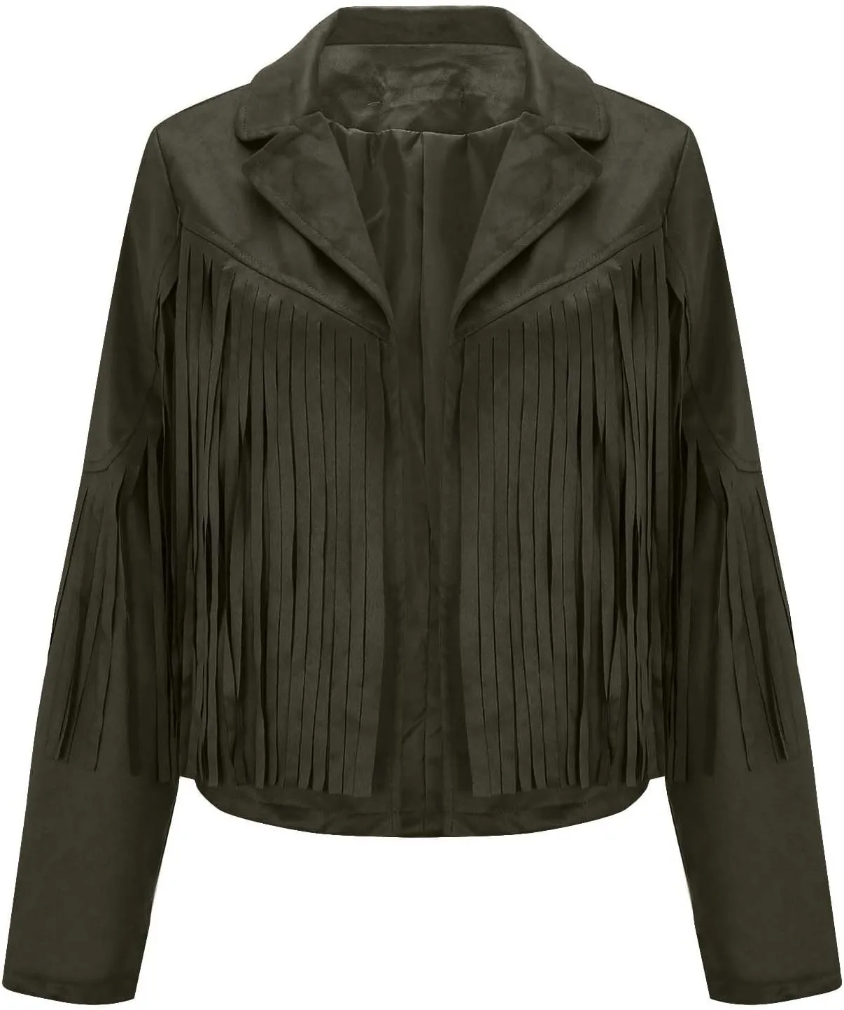 Women's Faux Suede Leather Fringe Jacket Cowgirl Crop Moto Biker Jackets Open Front Tassel Coat Tops 2024 Trendy